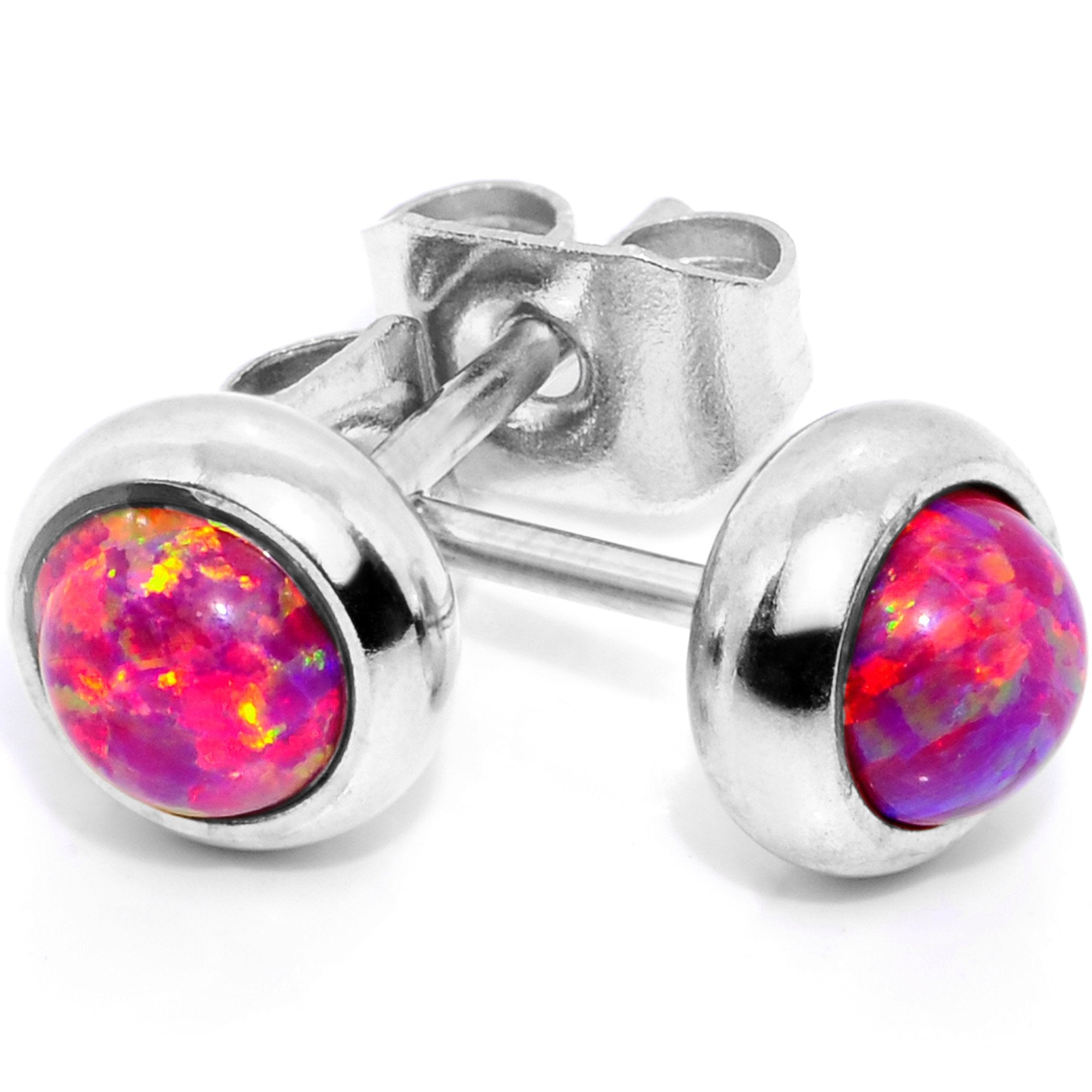 Red Synthetic Opal 316L Surgical Steel Stud Earrings