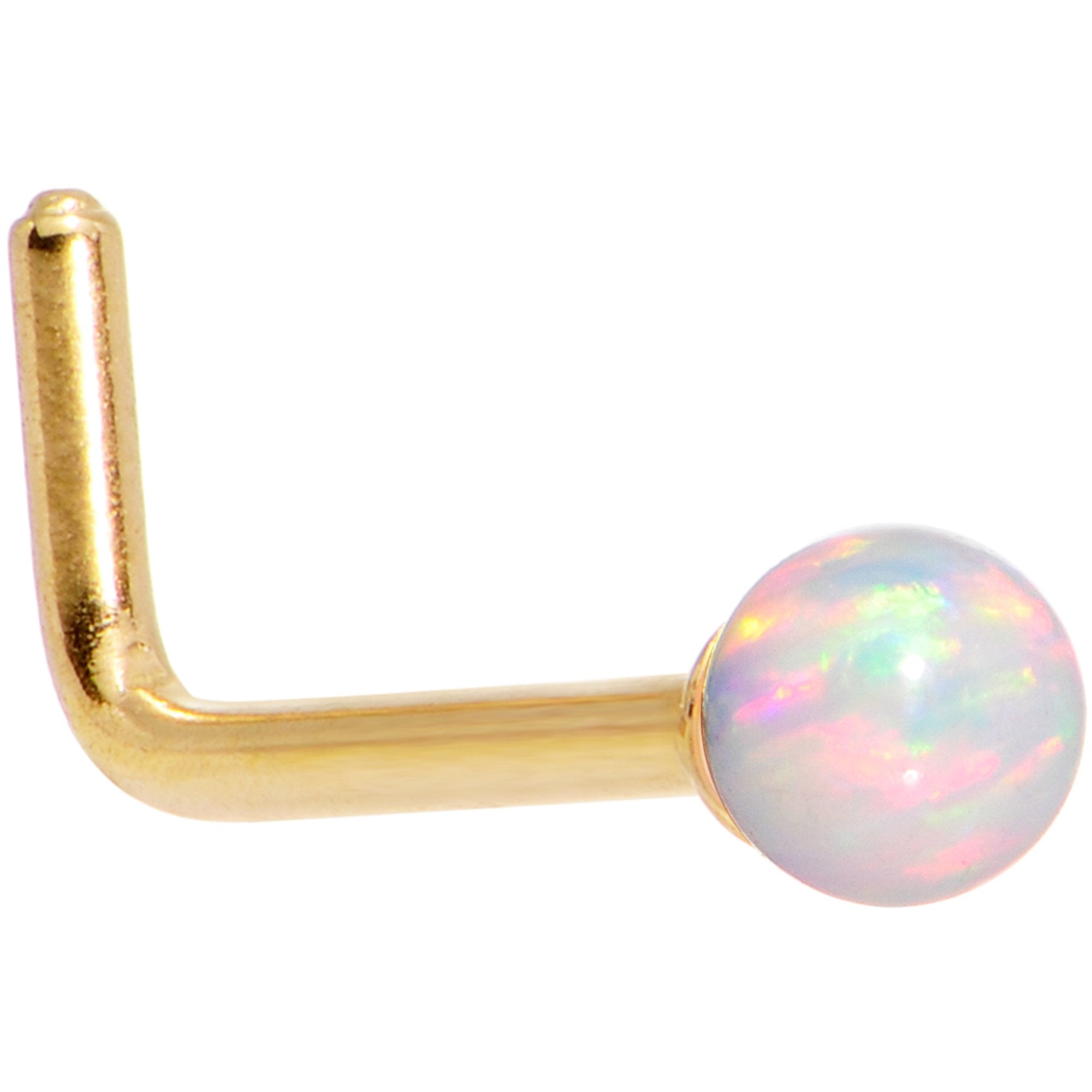 White 2.5mm Synthetic Opal Ball Gold Tone L-Shape Nose Ring