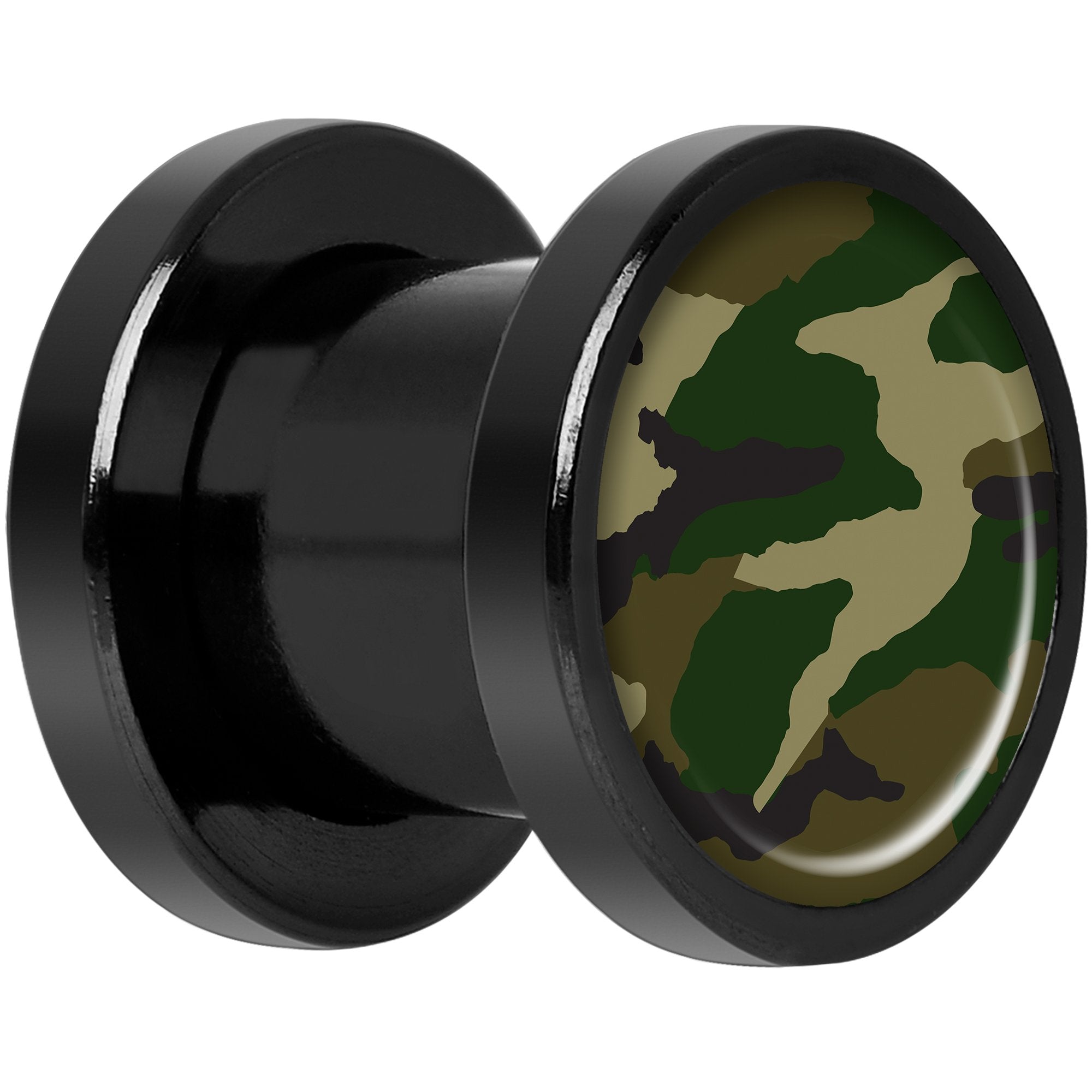 Woodland Camo Print Black Anodized Screw Fit Plug Set 0 Gauge