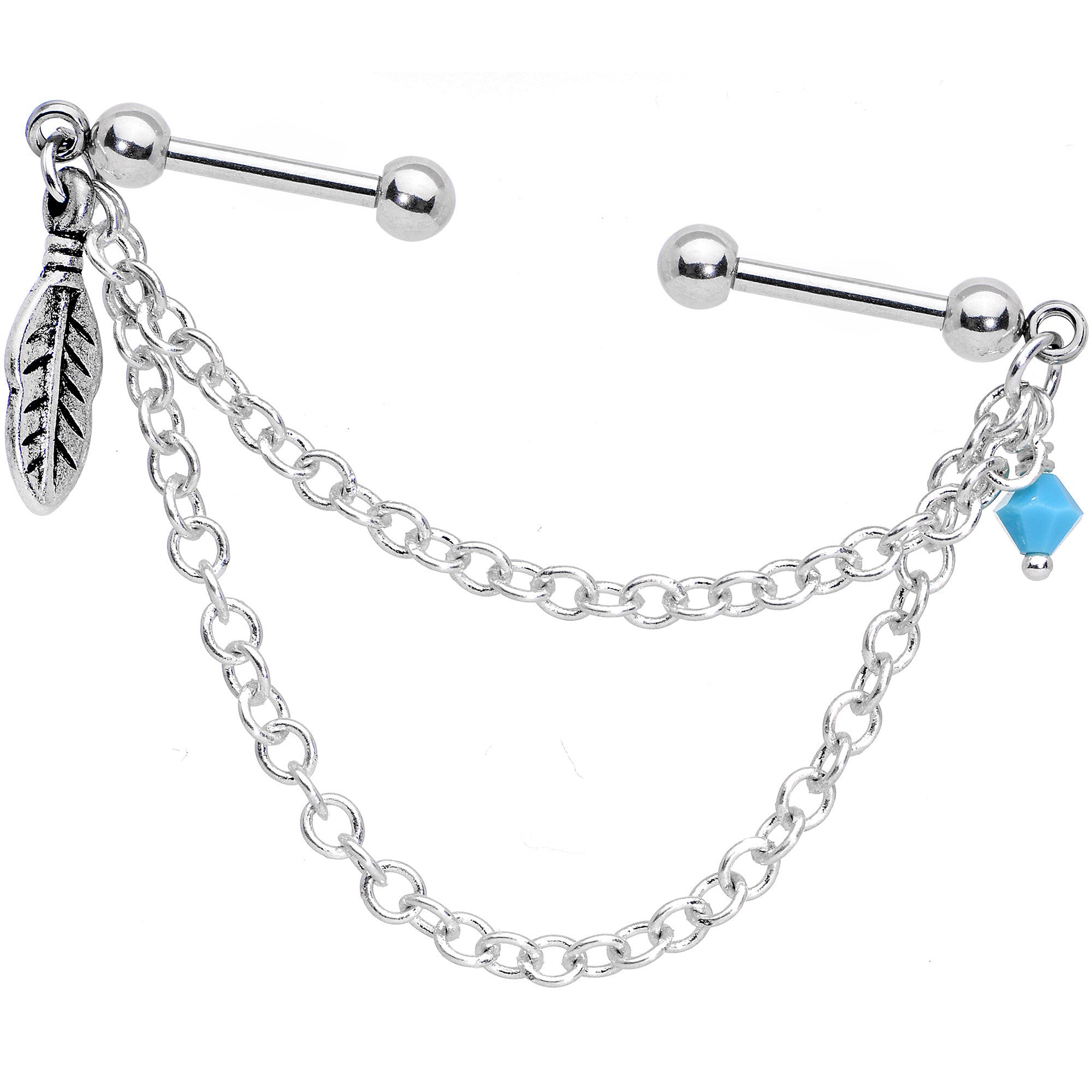 Feather Link Double Industrial Barbell Created with Crystals