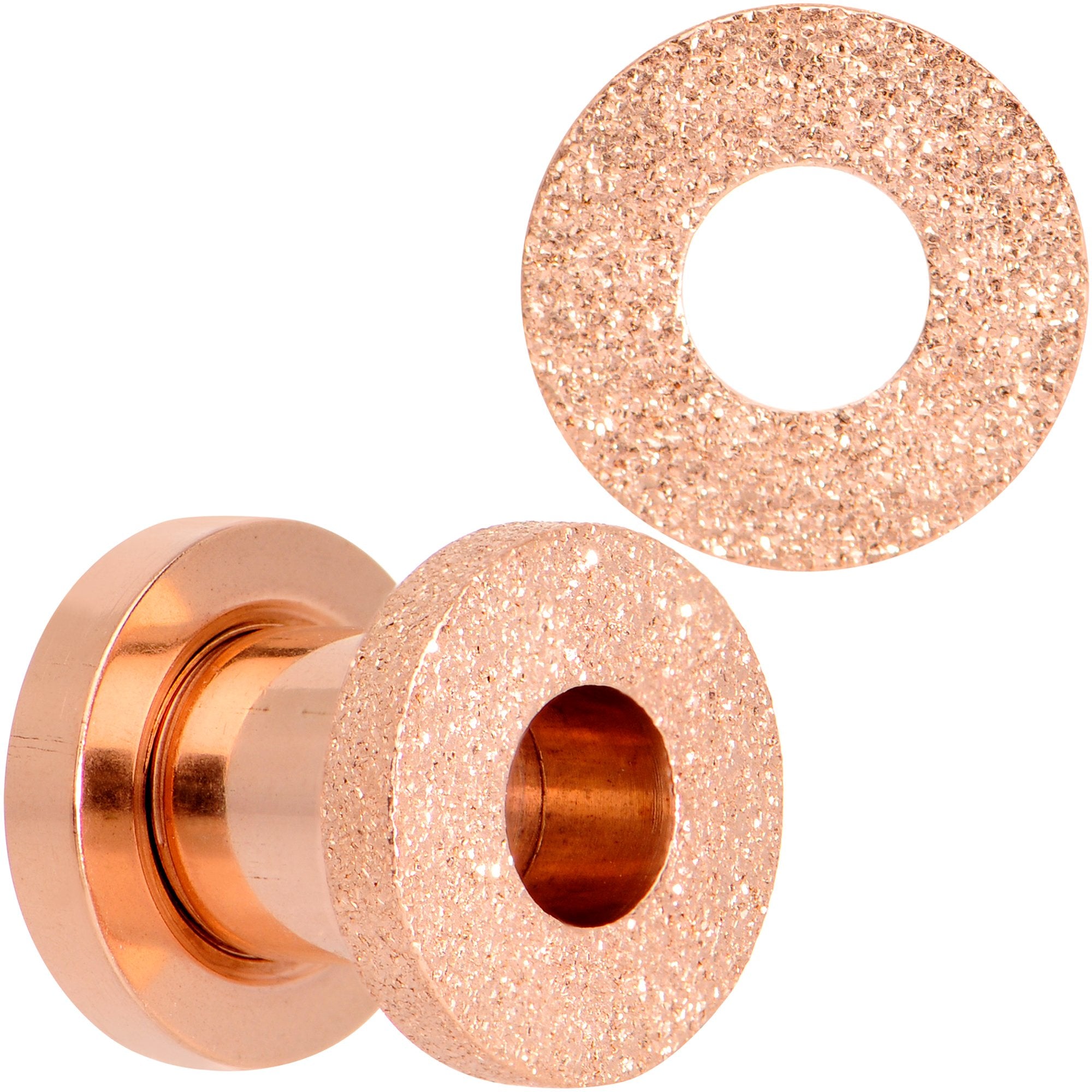 Rose Gold PVD Sandblasted Screw Fit Tunnel Plug Set 5mm to 16mm