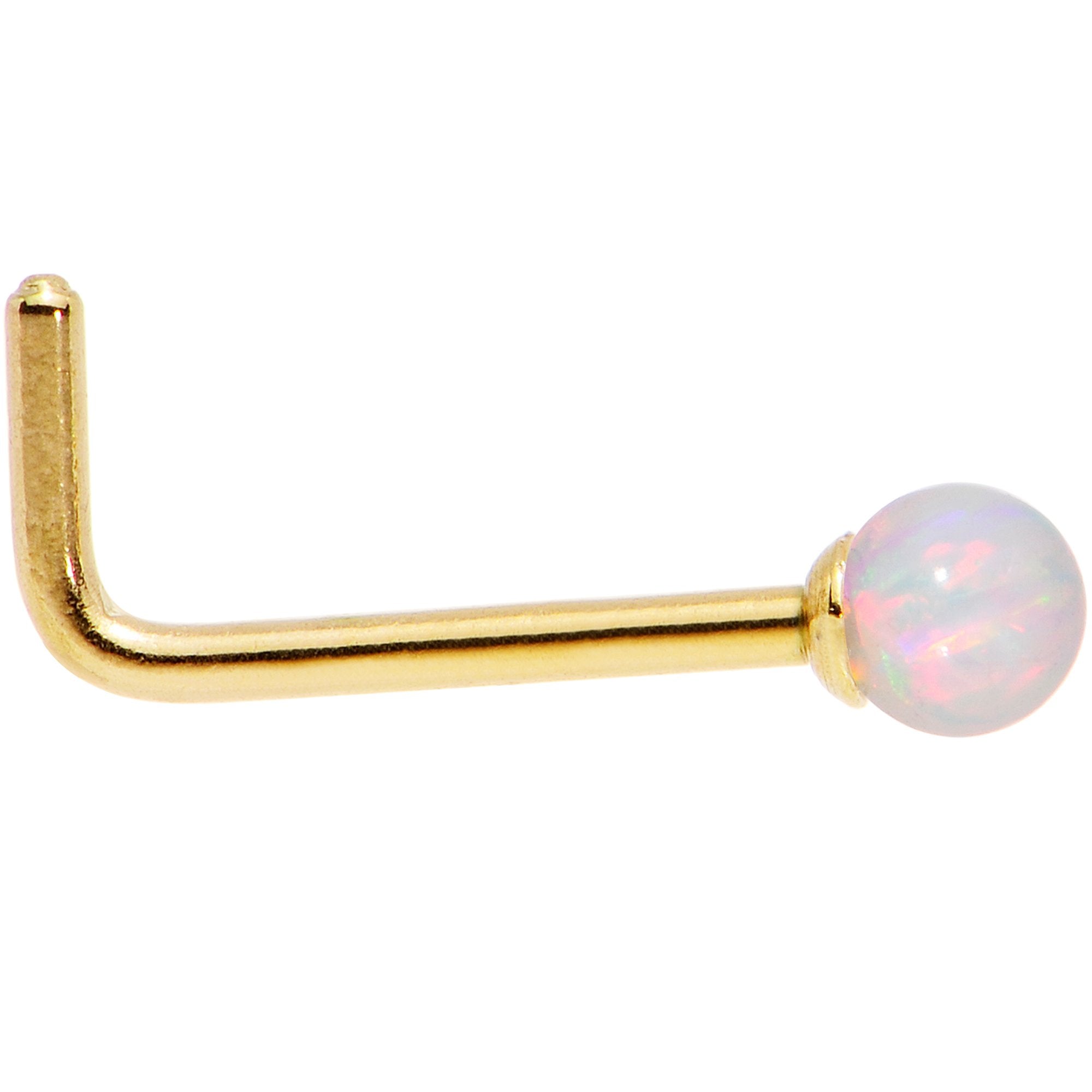 White 2.5mm Synthetic Opal Ball Gold Tone L-Shape Nose Ring