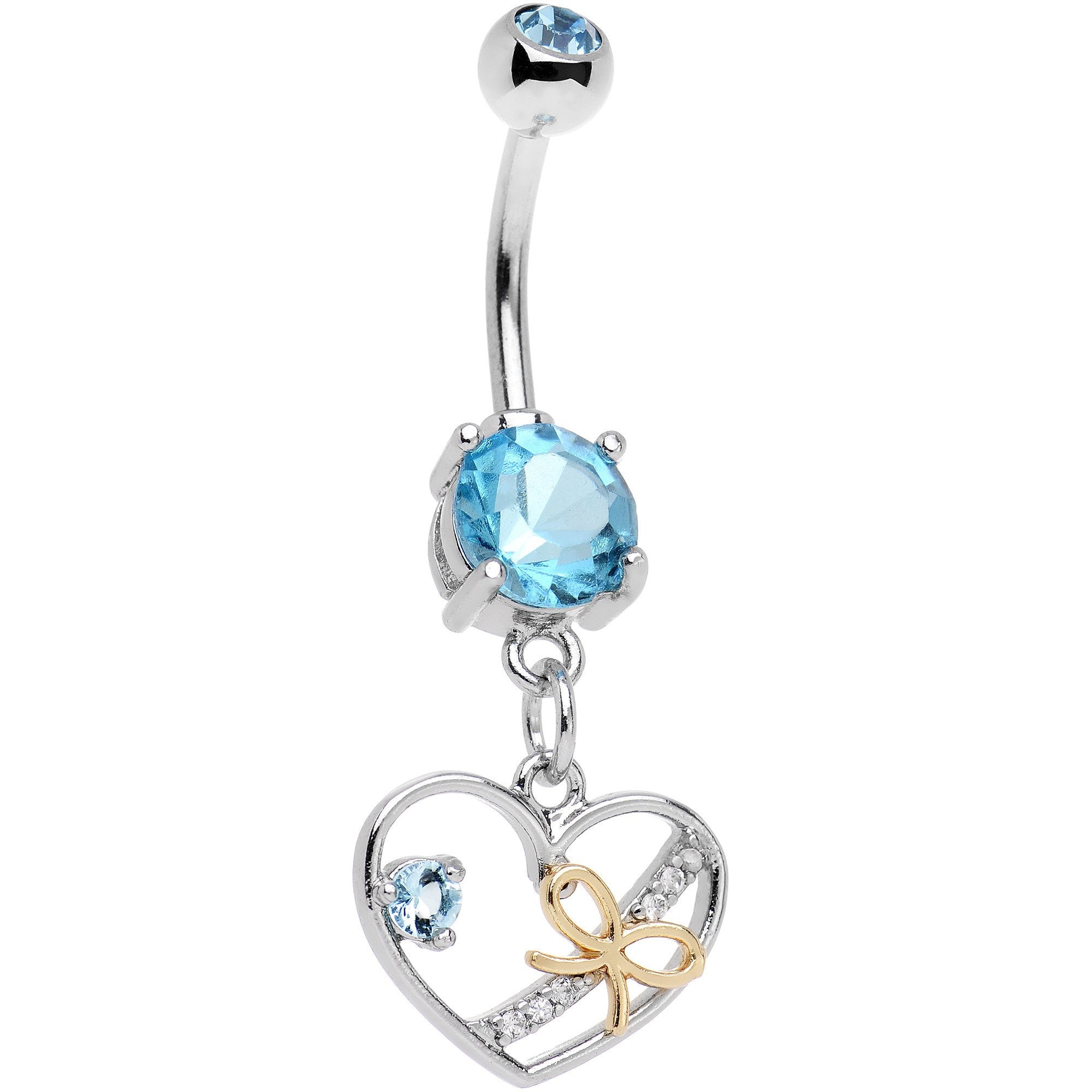 Aqua CZ Gem Tie Up My Heart Dangle Belly Ring