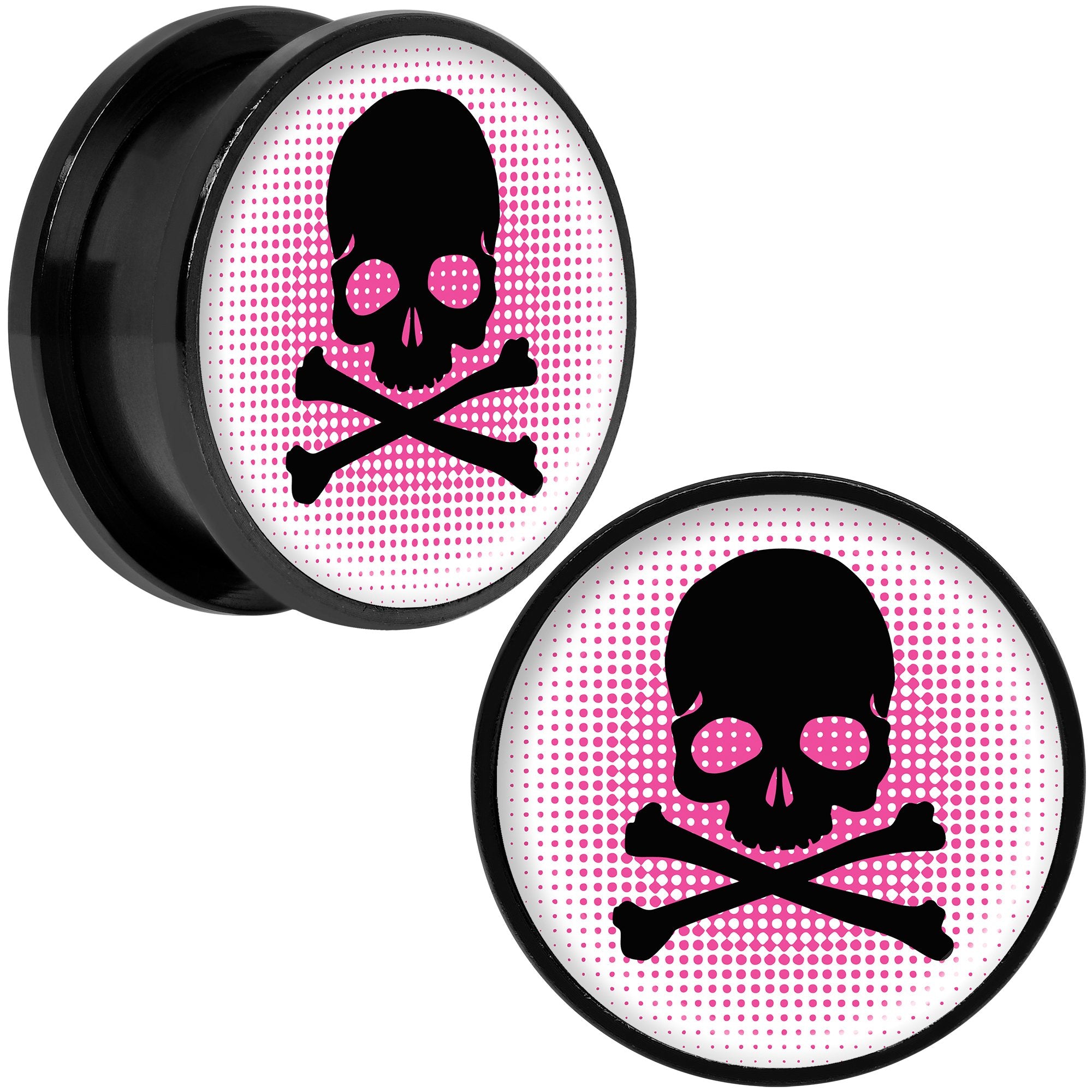 Pink Black Skull Black Anodized Screw Fit Plug Set 20mm