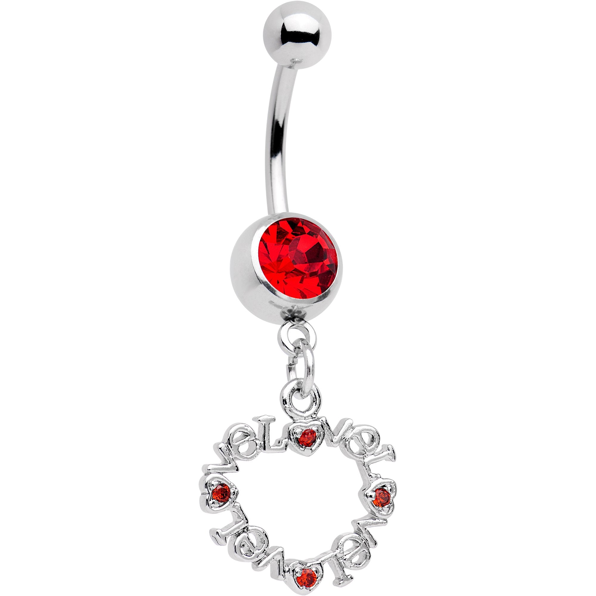 Red CZ Gem Heart Made of Love Dangle Belly Ring