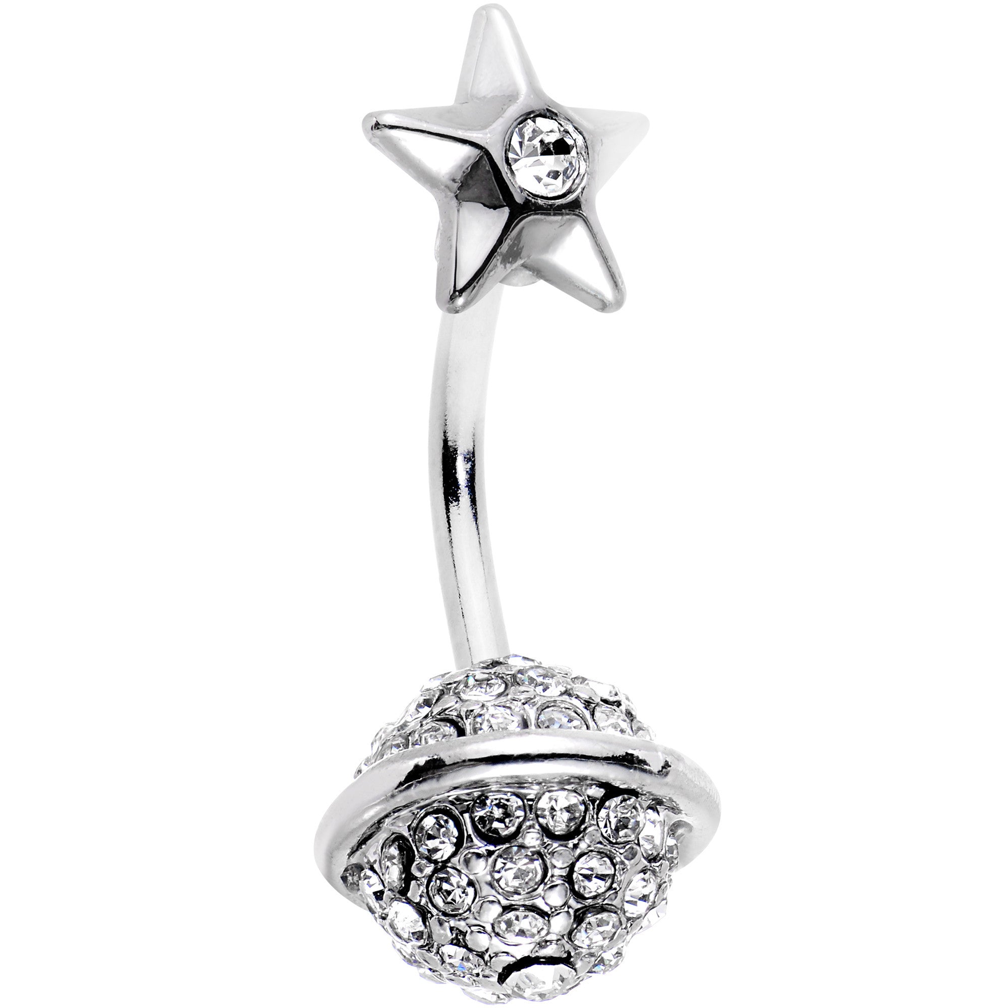 Clear Gem Rings of Saturn Planet and Star Double Mount Belly Ring