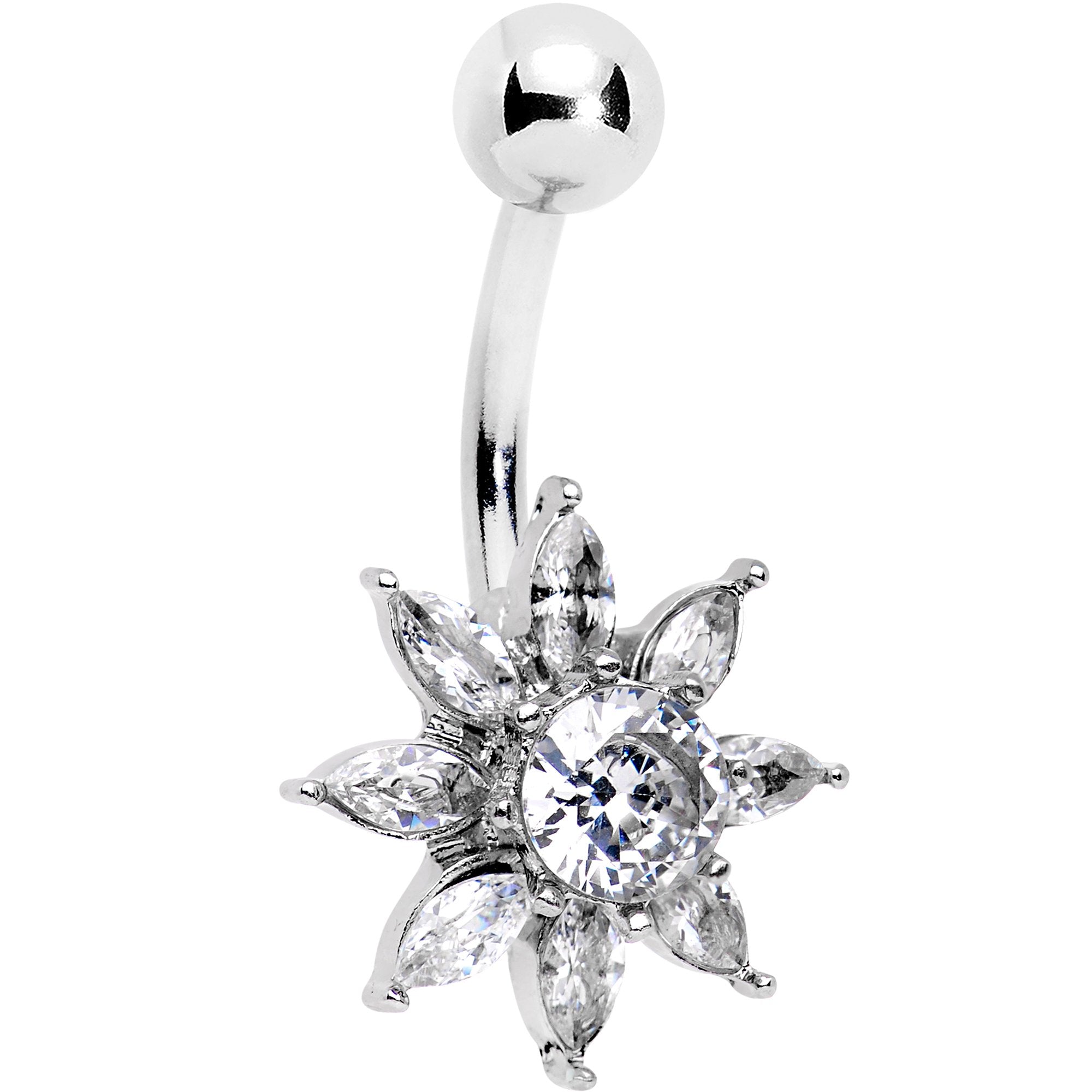 Clear Gem Flourishing Flower Belly Ring