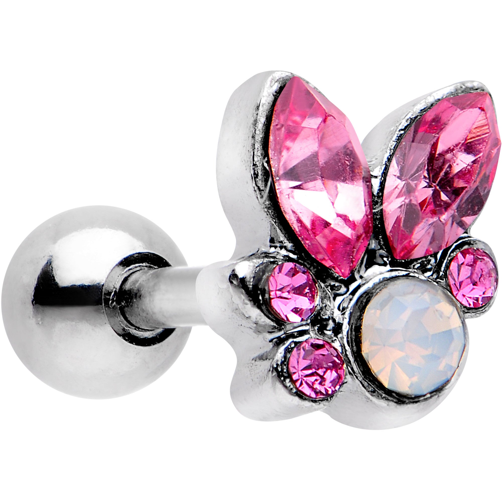 White Faux Opal Pink Gem Naupaka Flower Tragus Cartilage Earring