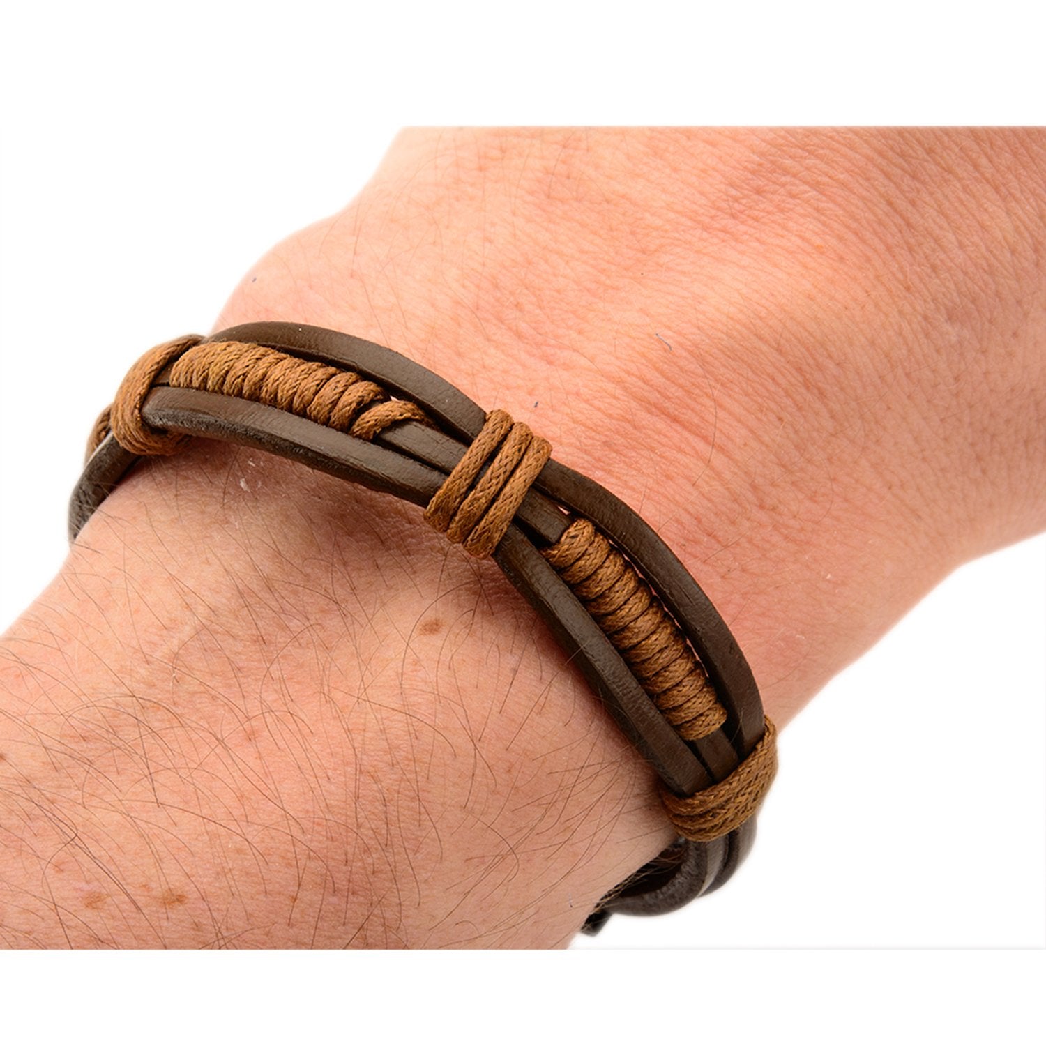 Mens Brown Rope in Brown Leather 3mm Bracelet