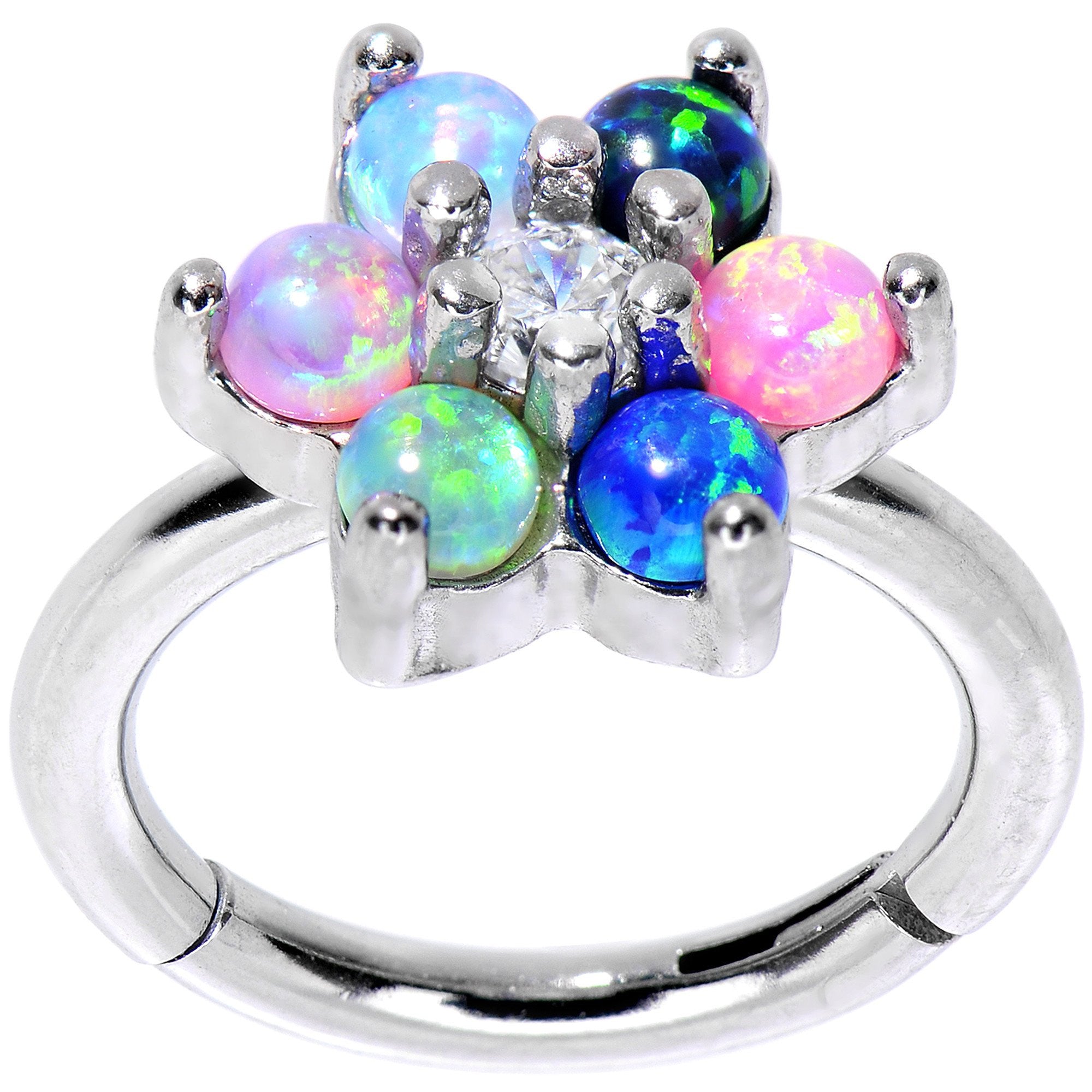 16 Gauge 5/16 Clear CZ Gem Pink Blue Faux Opal Hinged Segment Ring