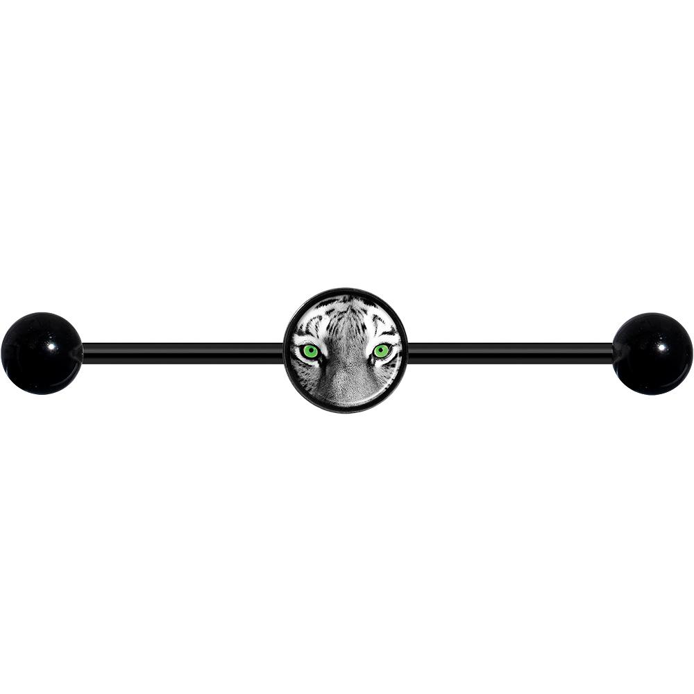 14 Gauge Black White Tiger Eyes Black Industrial Barbell 37mm