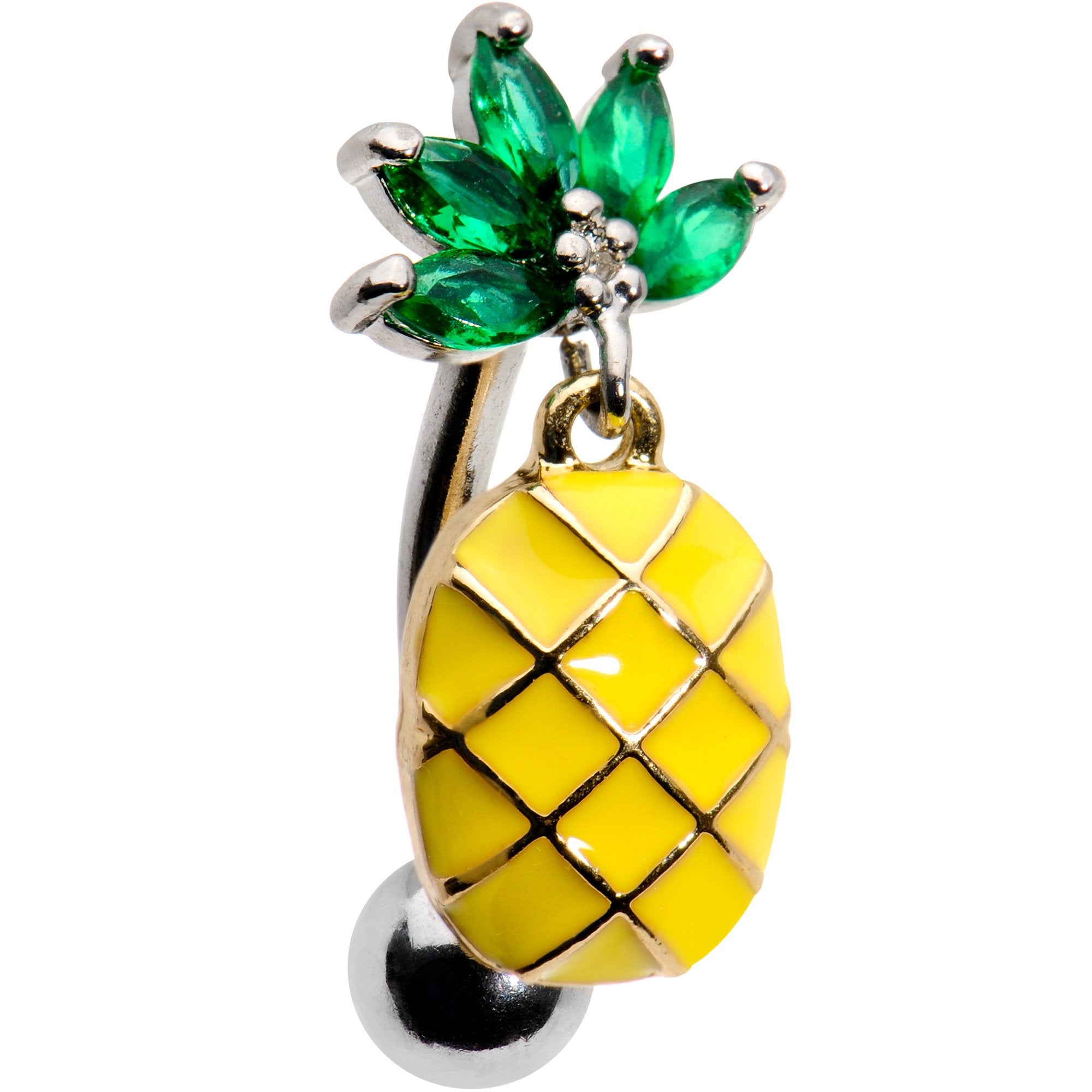 Green CZ Gem Princess Pineapple Top Mount Belly Ring