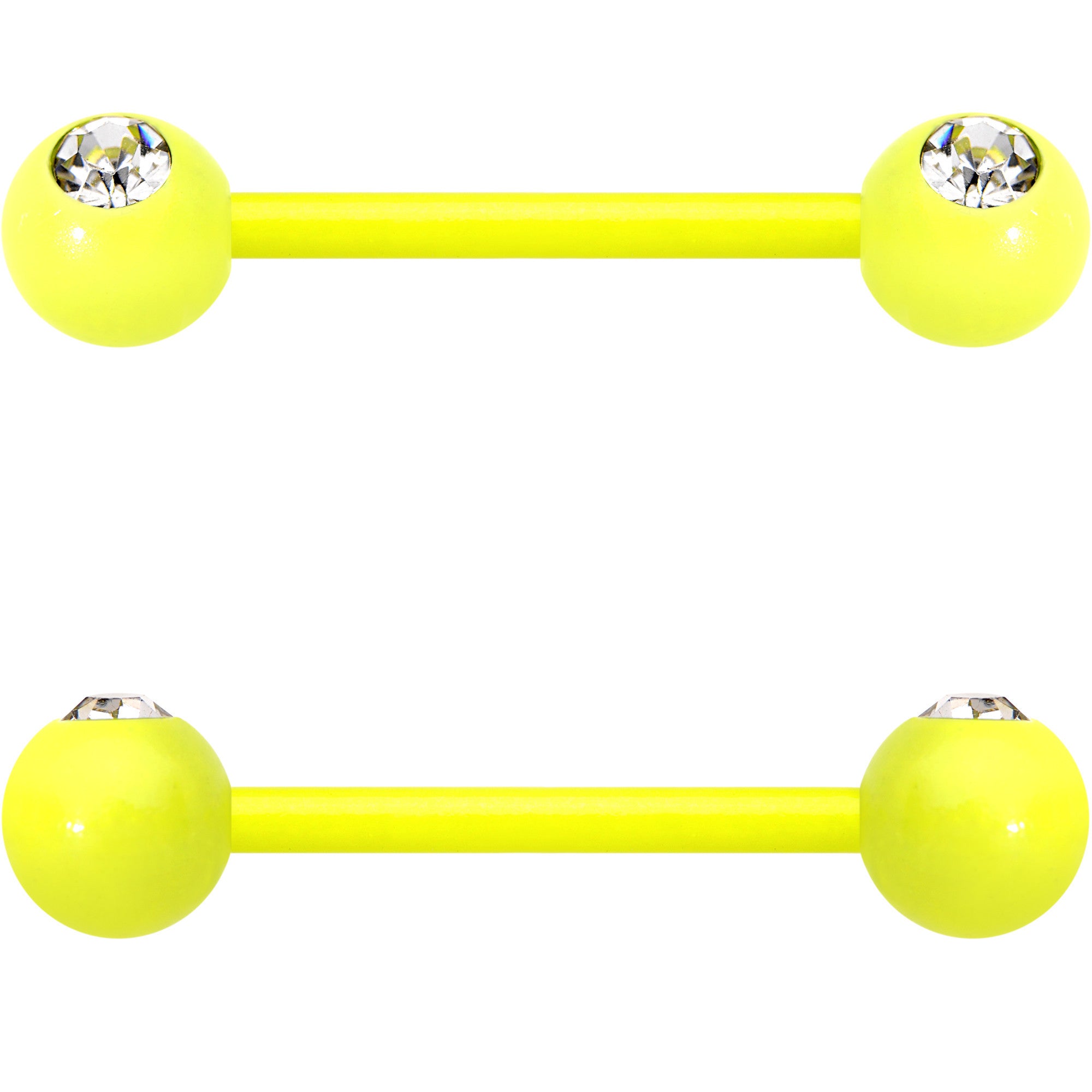 14 Gauge 5/8 Clear Gem Yellow Acrylic Over Steel Nipple Barbell Set