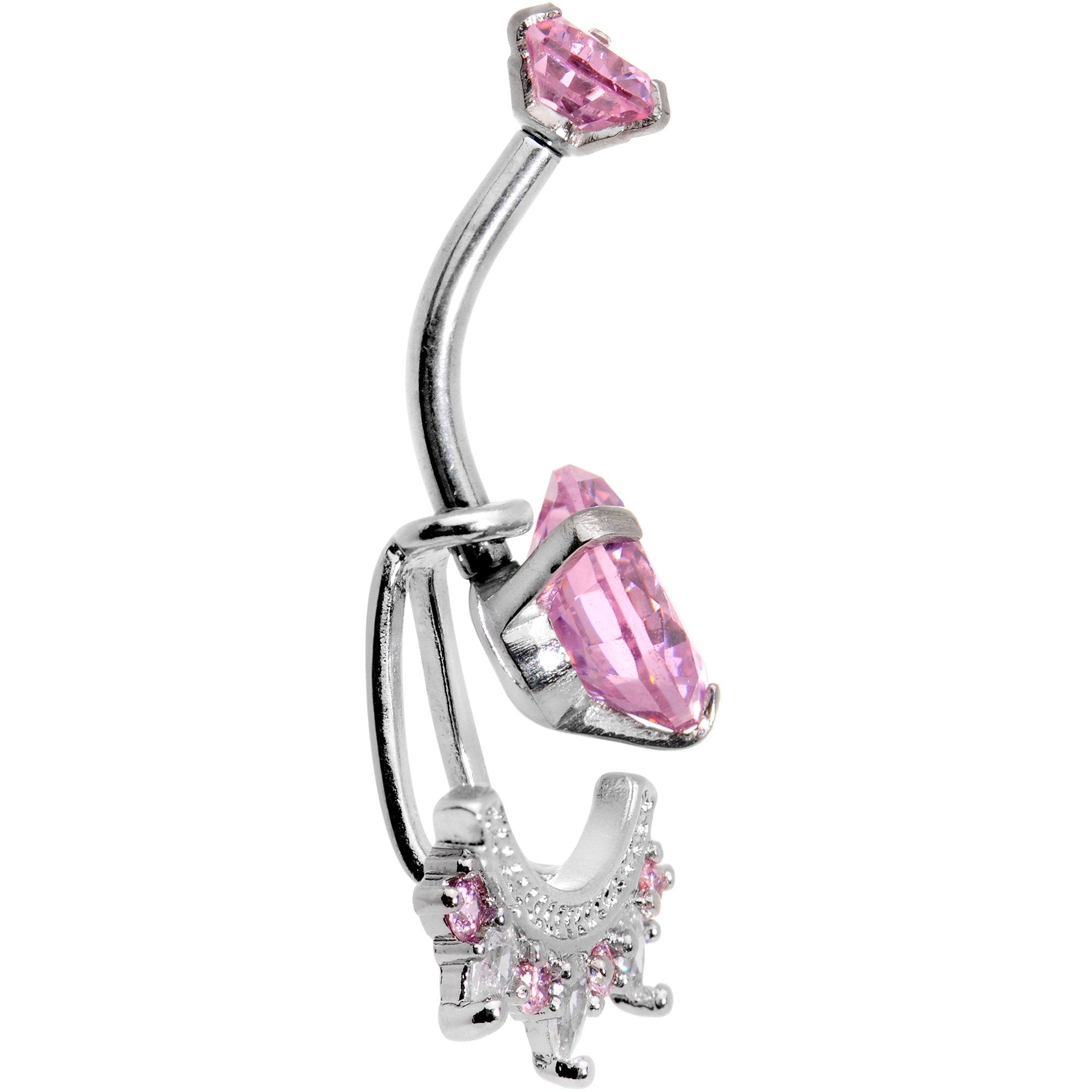 Pink CZ Gem Icy Bling Dangle Belly Ring