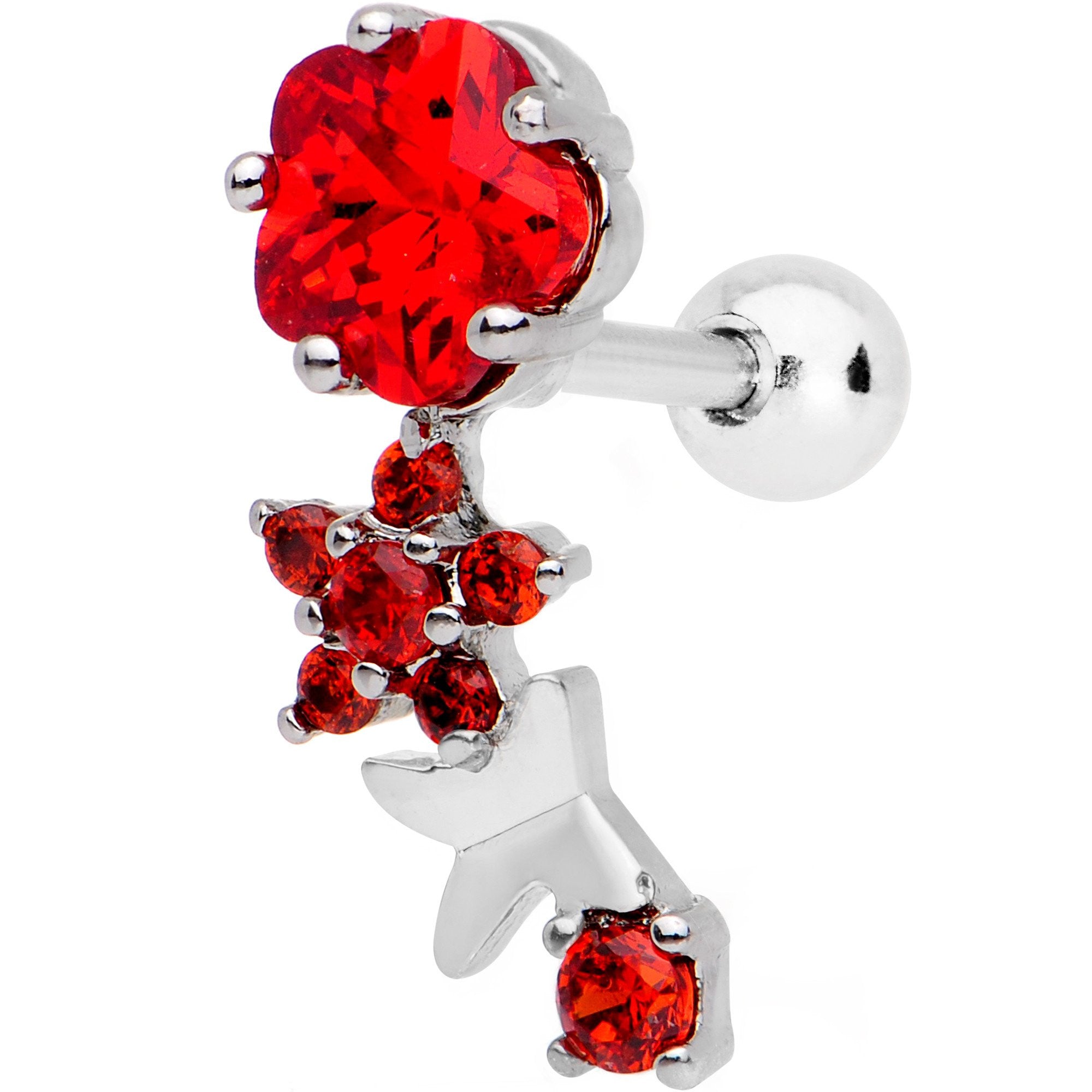 Red Gem Cascade Right Cartilage Earring