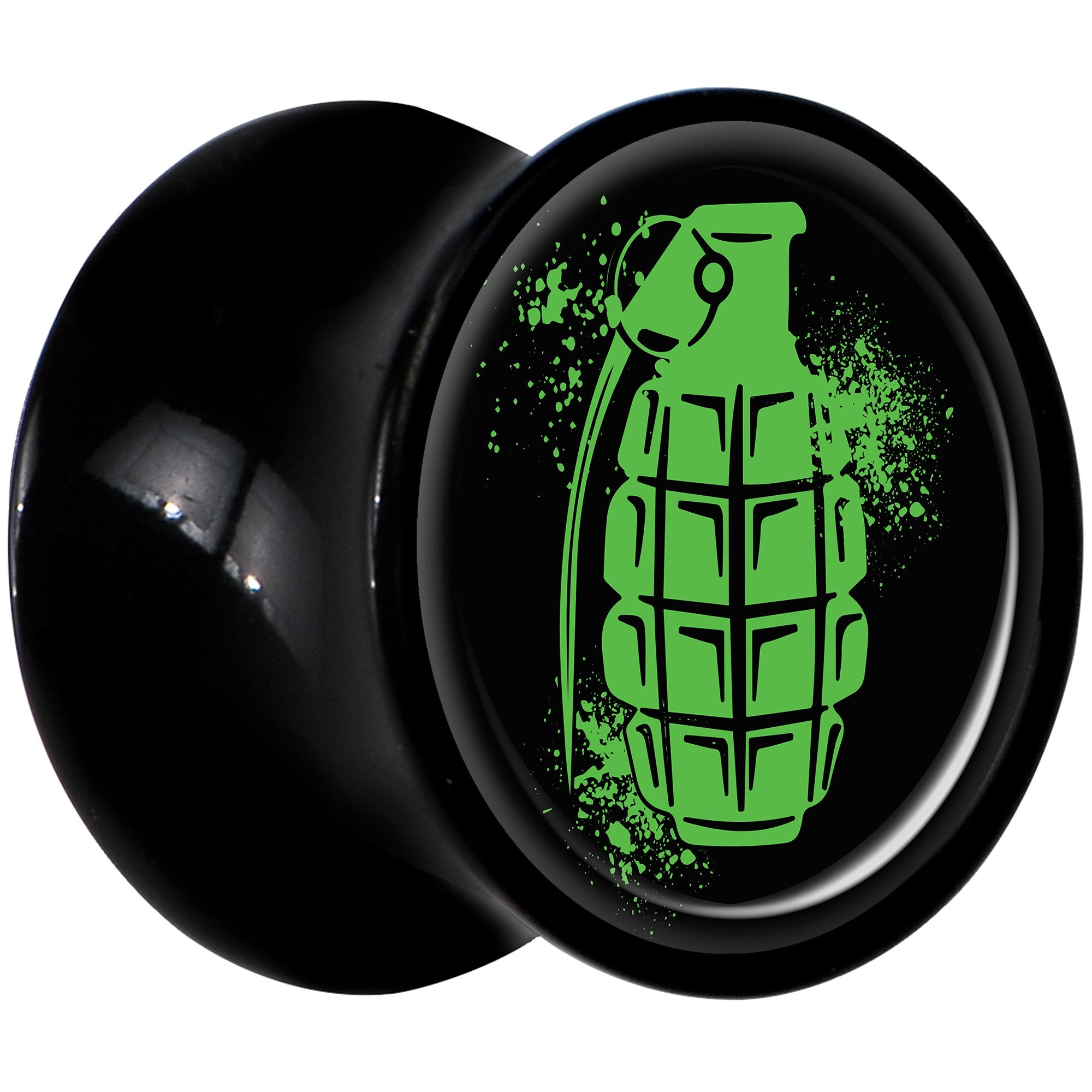 Black Acrylic Green Grenade Saddle Plug Set 00 Gauge