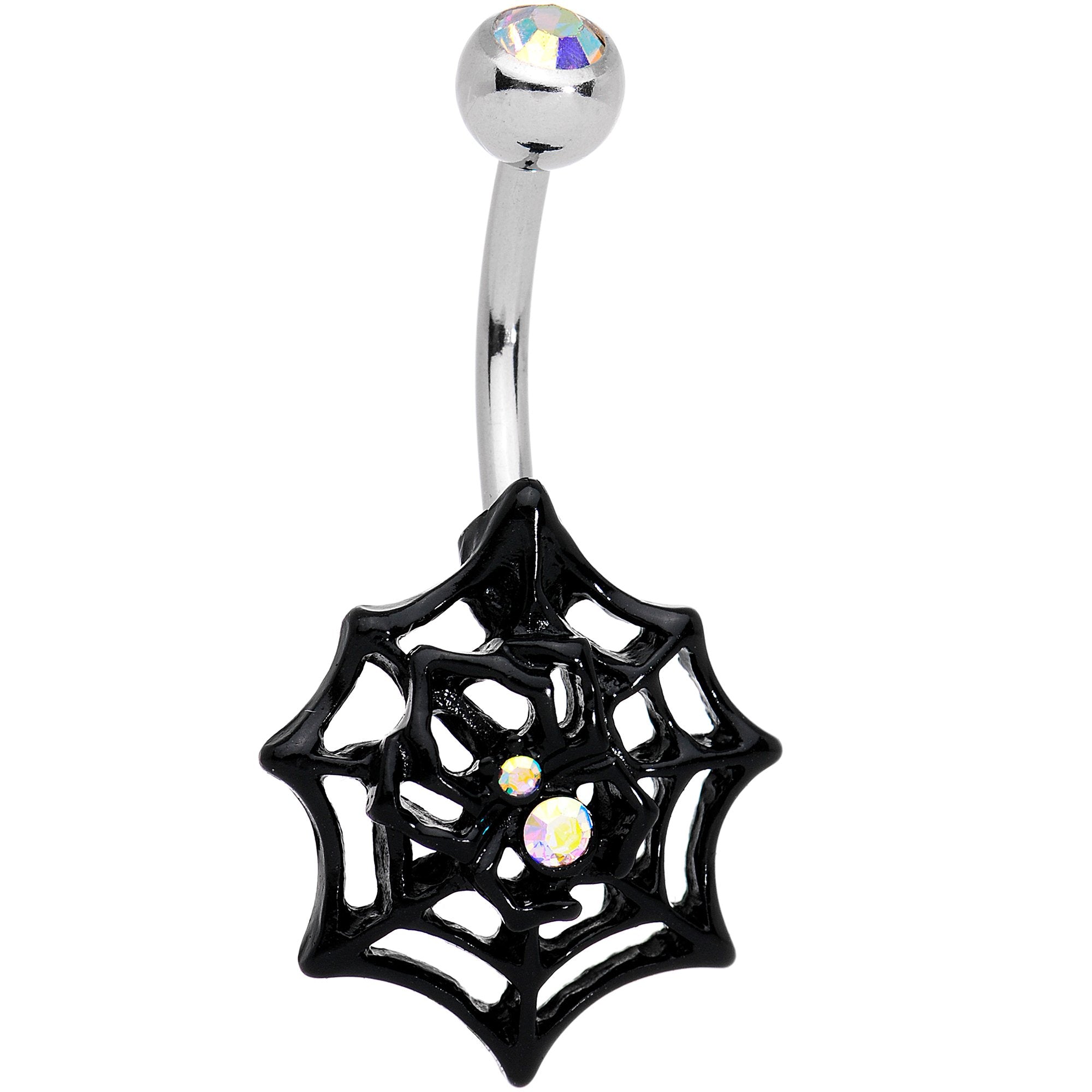 Aurora Gem Black Spider in Web Halloween Belly Ring