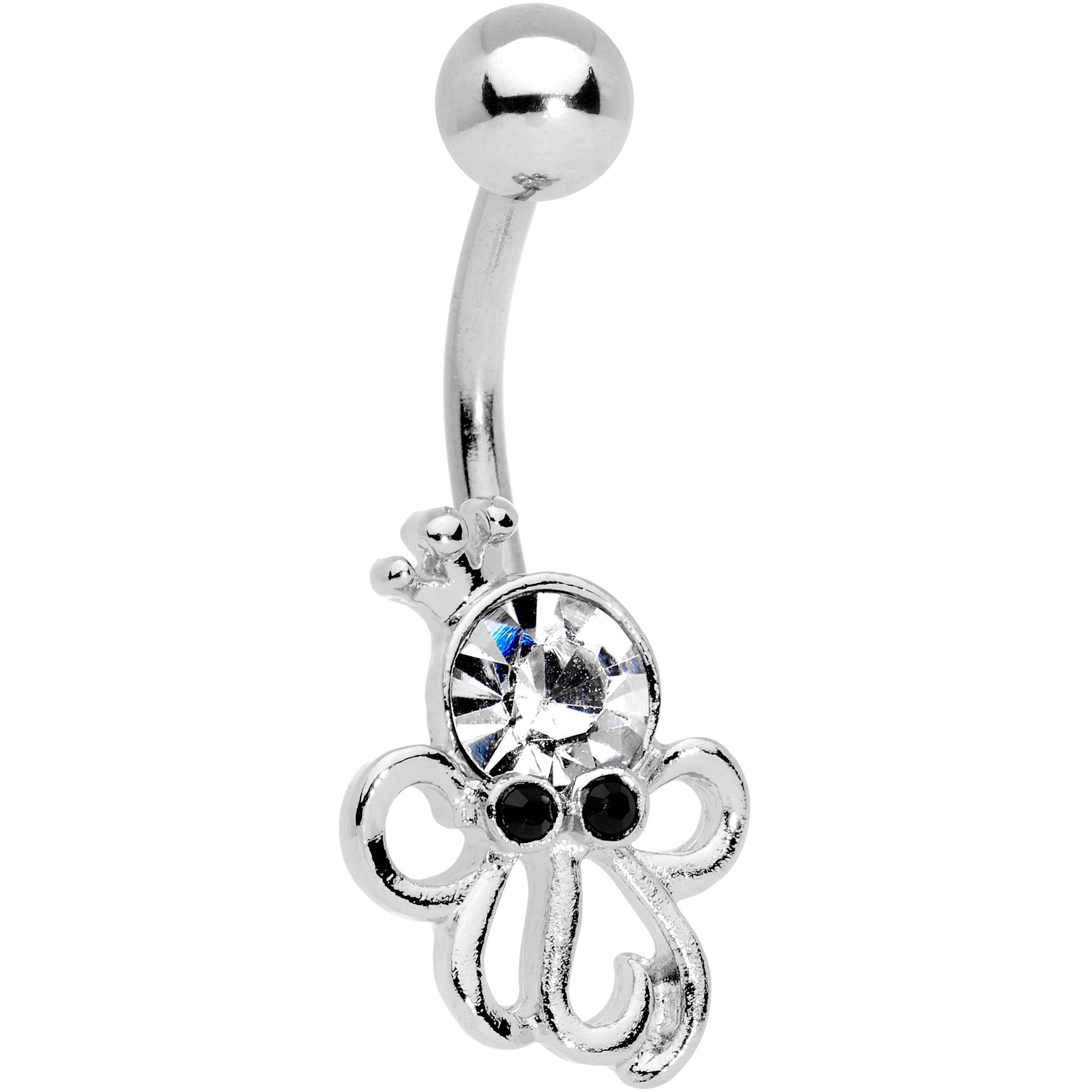 Clear Black Gem King Octopus Belly Ring