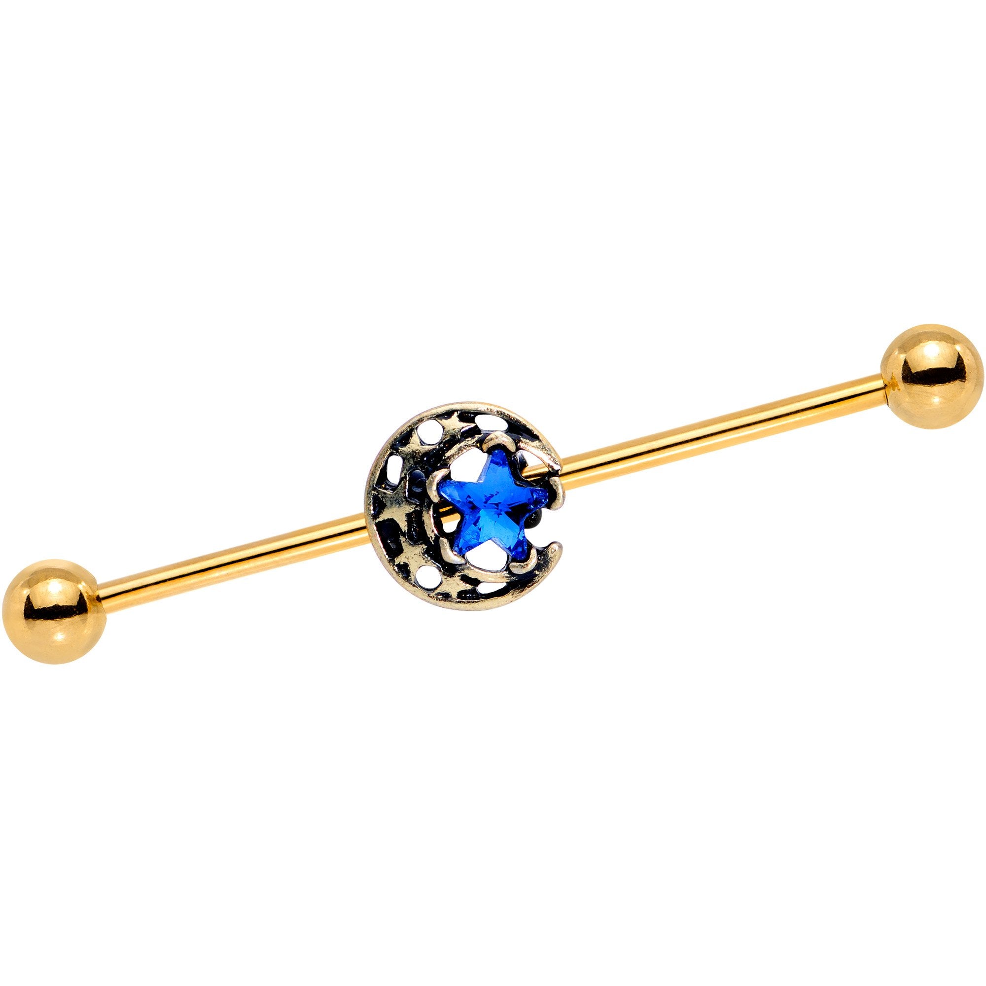 Aqua Gem Gold PVD Starry Night Industrial Barbell 38mm