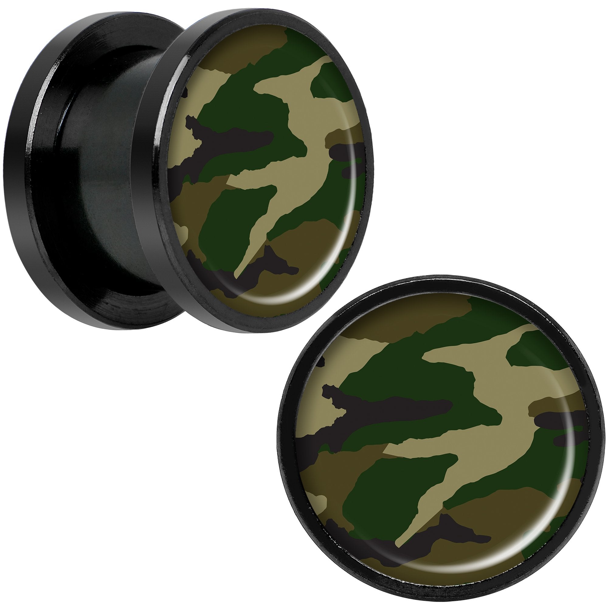 Woodland Camo Print Black Anodized Screw Fit Plug Set 1/2