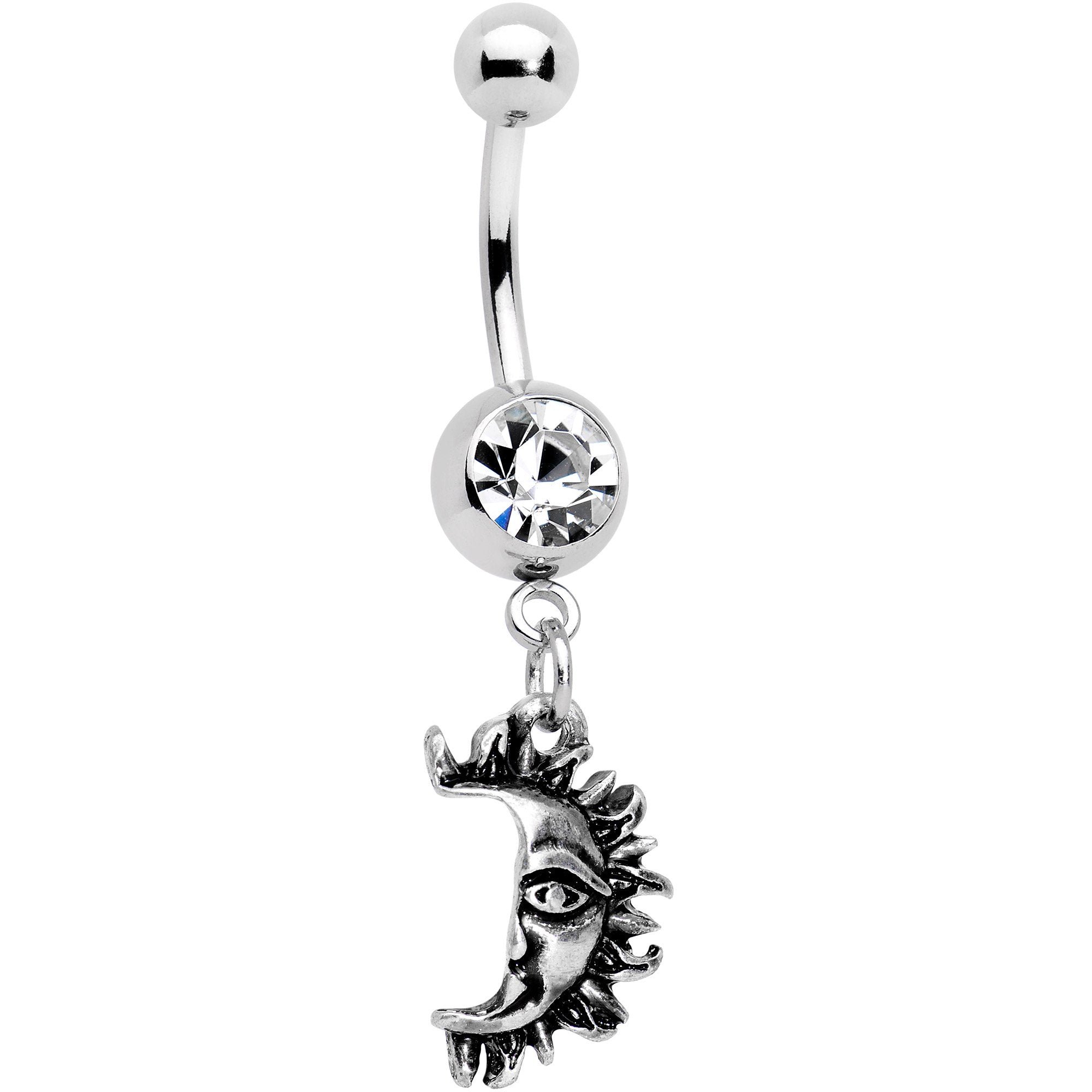 Clear Gem Sun Smile Puzzle Best Friend Dangle Belly Ring Set of 2