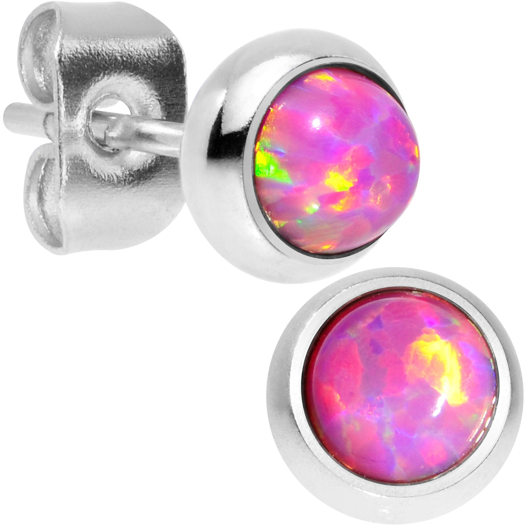 Pink Synthetic Opal 316L Surgical Steel Stud Earrings