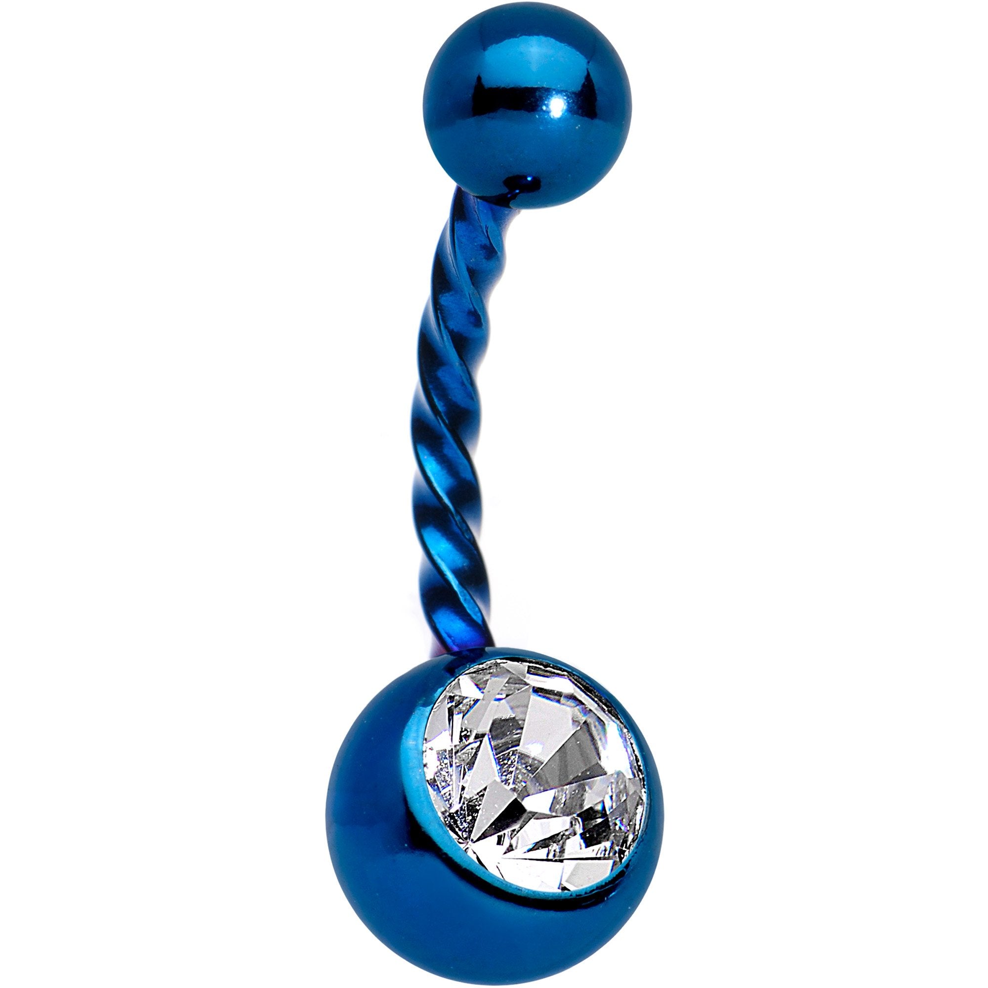 Clear Gem Blue IP Seriously Twisted Belly Ring