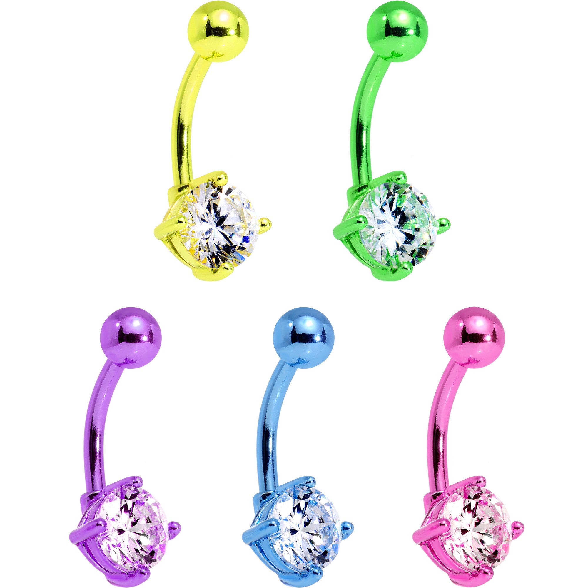 Clear Cubic Zirconia Gem Multicolor Belly Ring Set of 5