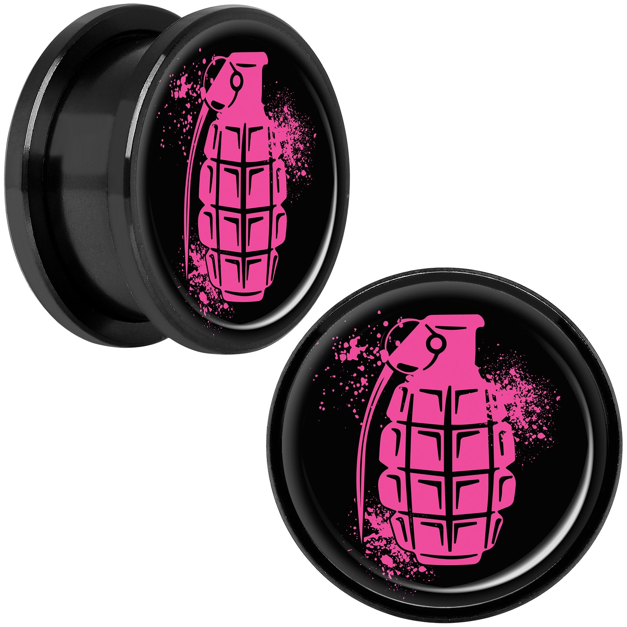 Pink Grenade Black Anodized Screw Fit Plug Set 18mm