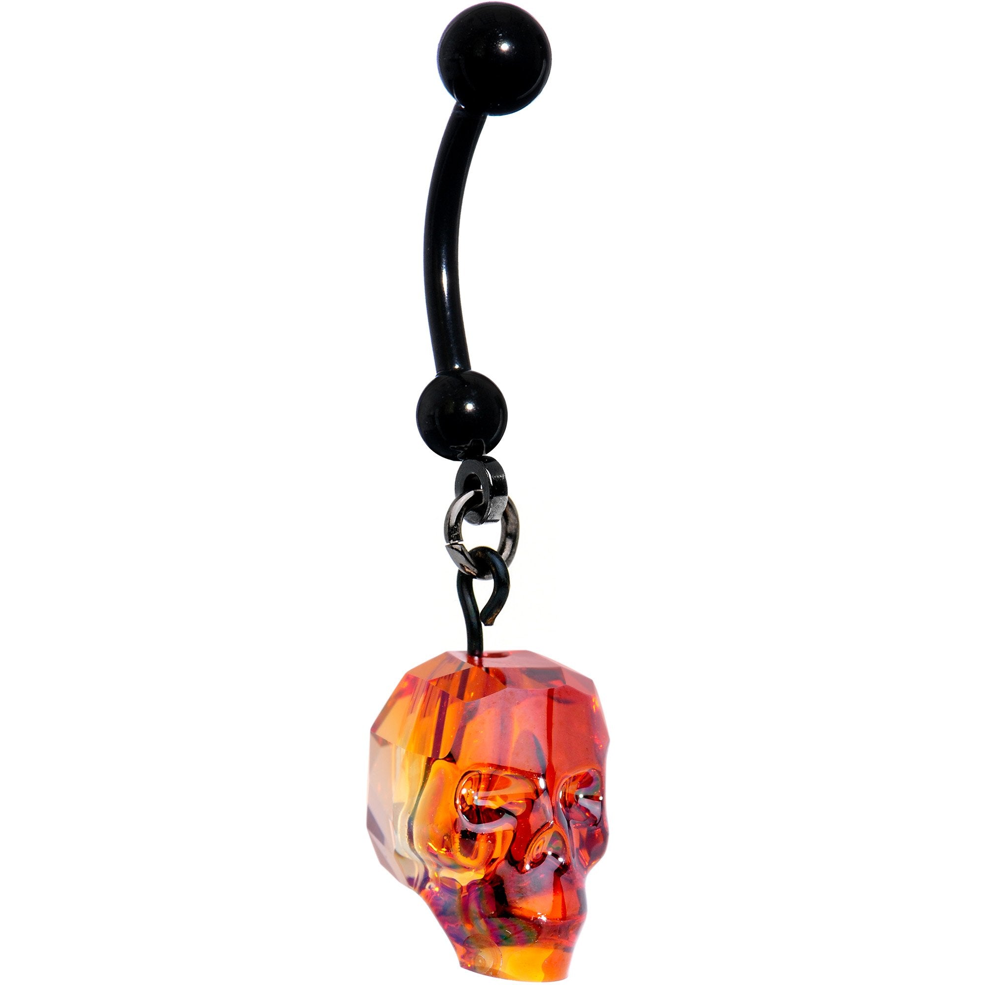 Handmade Red Skull Dangle Belly Ring Created with Crystals