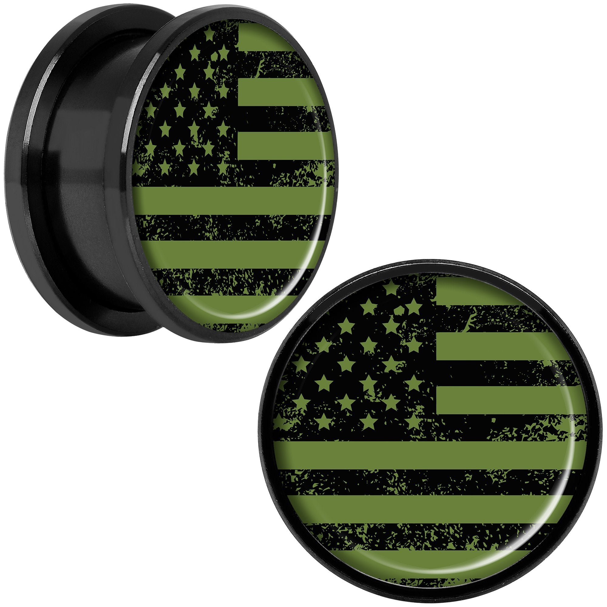 Green American Flag Black Anodized Screw Fit Plug Set  5mm to 20mm