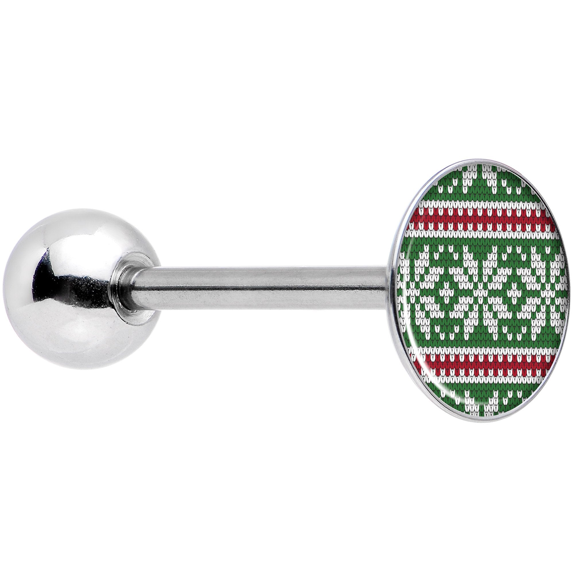 Green Red Christmas Sweater Barbell Tongue Ring