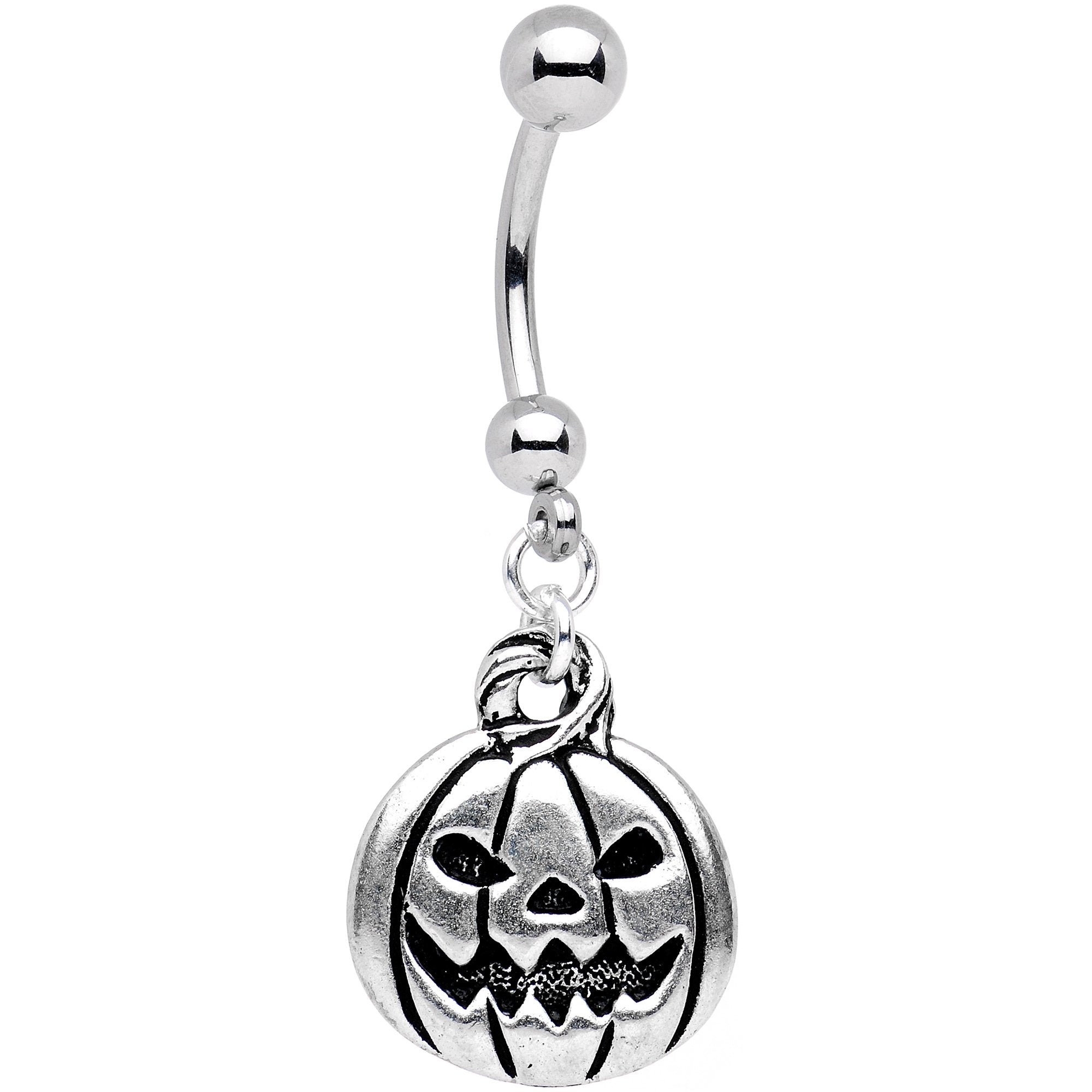 Handcrafted Scary Pumpkin Jack O Lantern Halloween Dangle Belly Ring