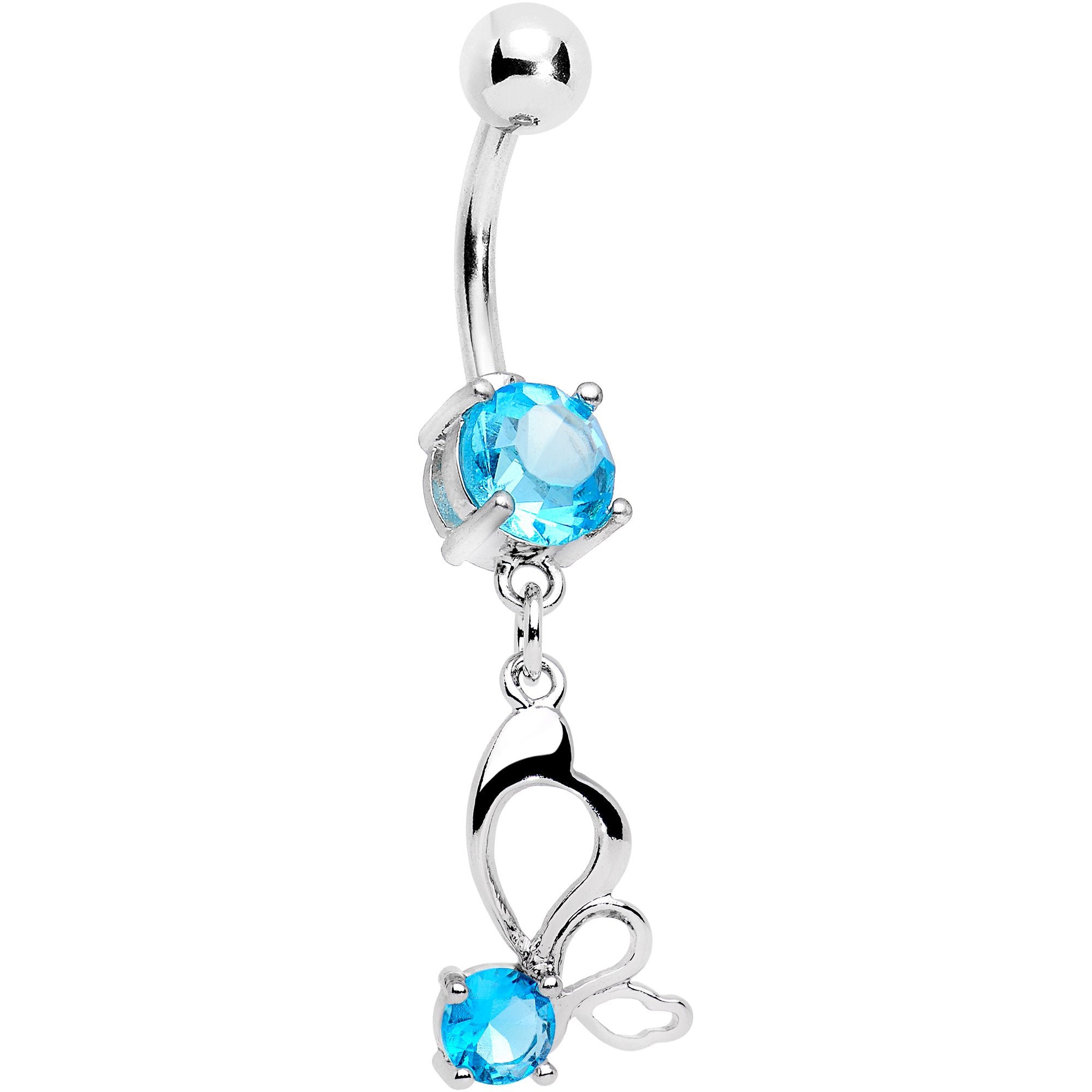 Aqua CZ Gem Surreal Butterfly Dangle Belly Ring