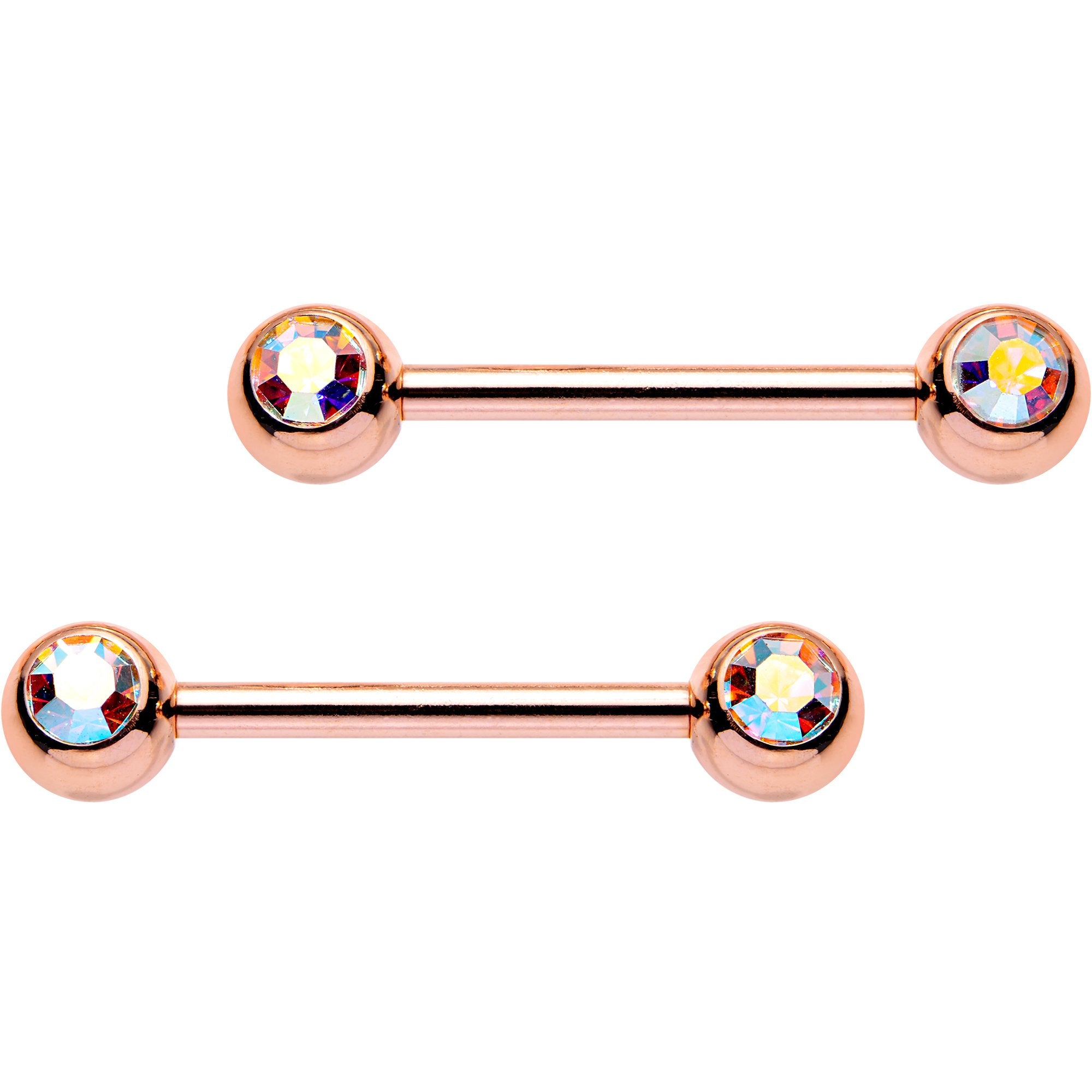 14 Gauge 9/16 Aurora Gem Rose Gold PVD Barbell Nipple Ring Set