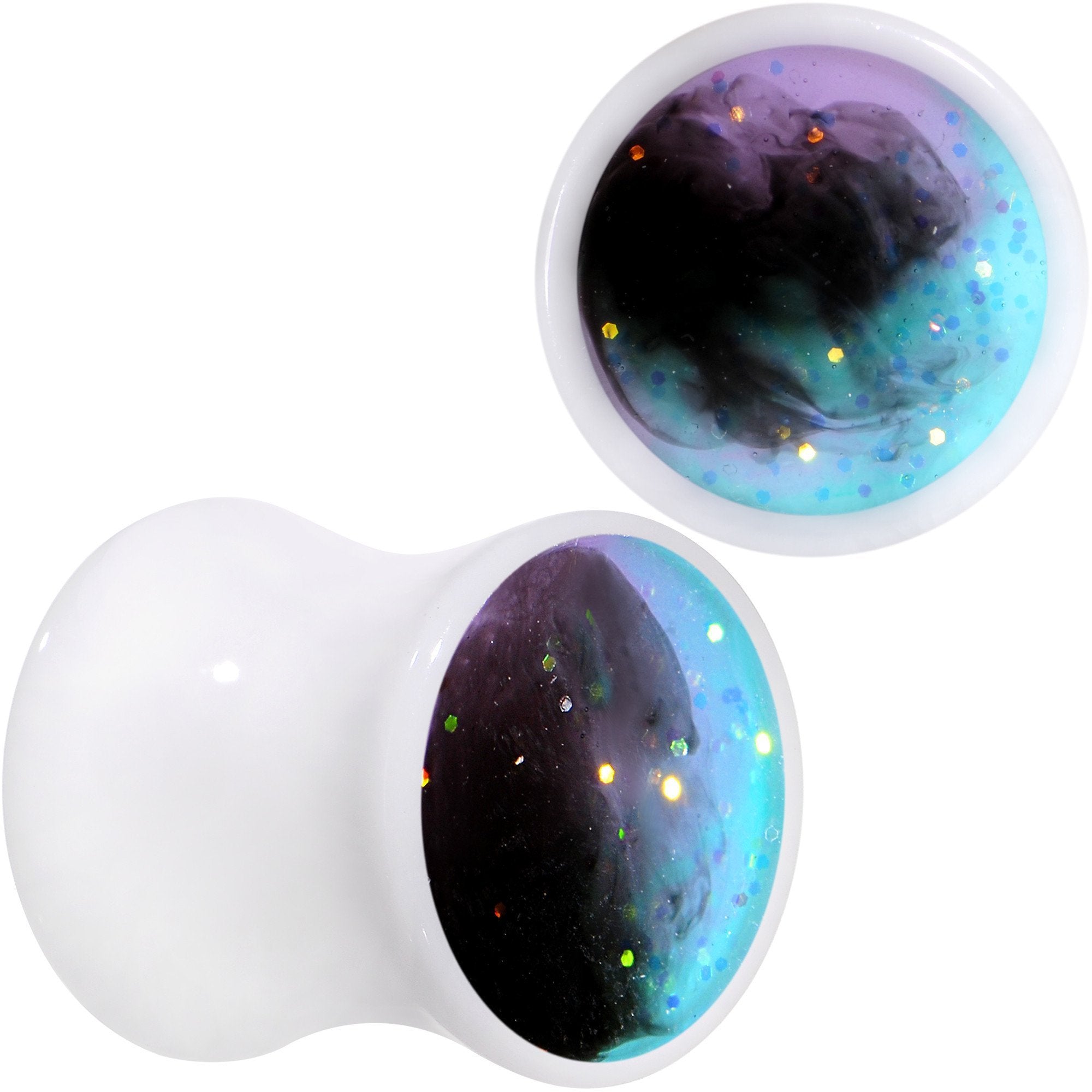 Deep Space Galaxy White Acrylic Saddle Plug Set Available Sizes 0 Gauge to 20mm