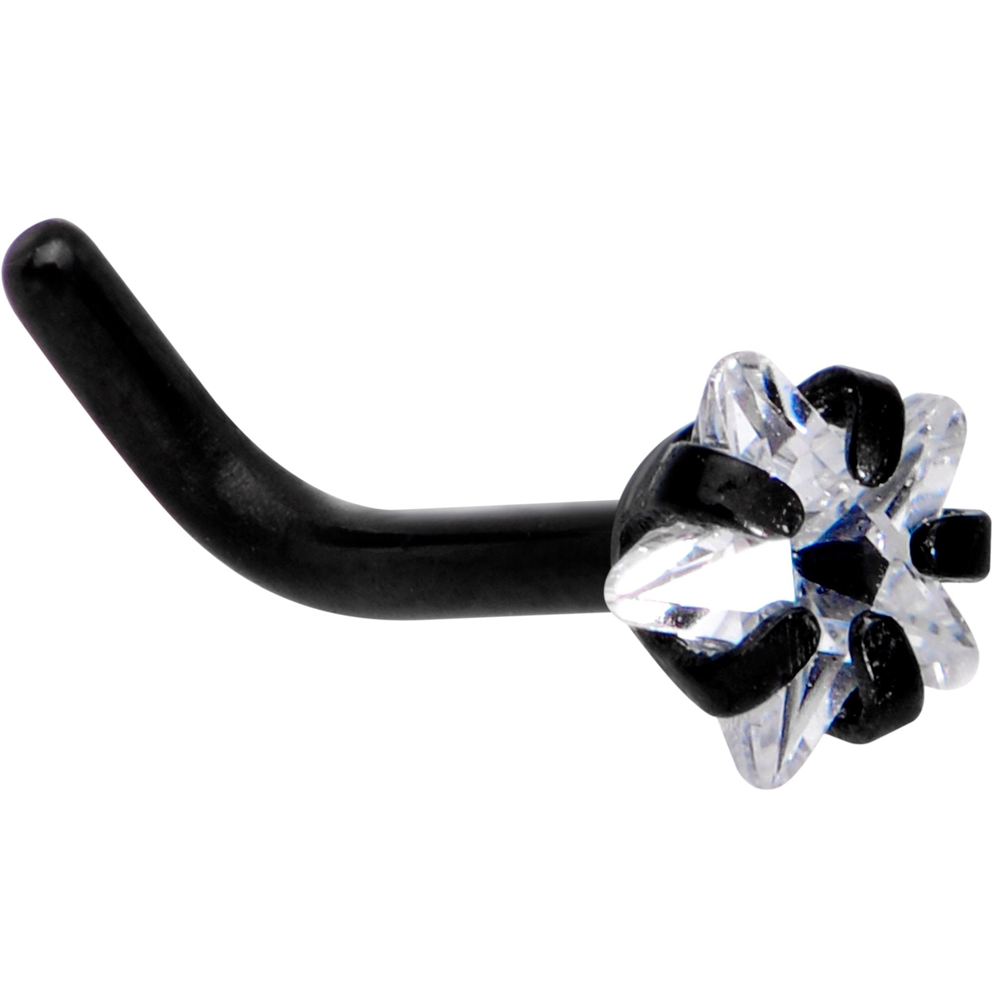 18 Gauge 1/4 Clear Star 3mm CZ Gem Black IP L-Shape Nose Ring