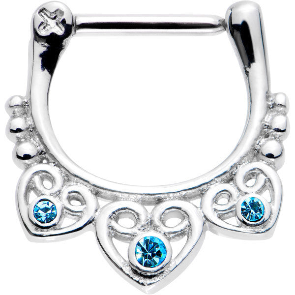 16 Gauge 5/16 Aqua Gem Heap of Hearts Septum Clicker