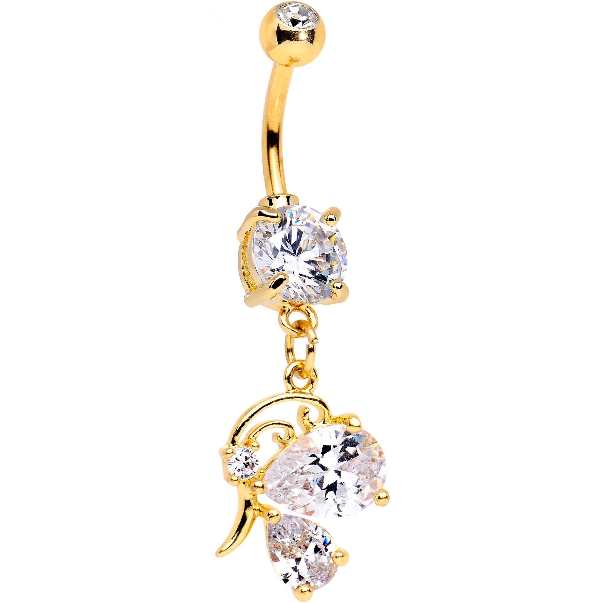 Clear Gem Gold PVD Dreams of Decadence Dangle Belly Ring