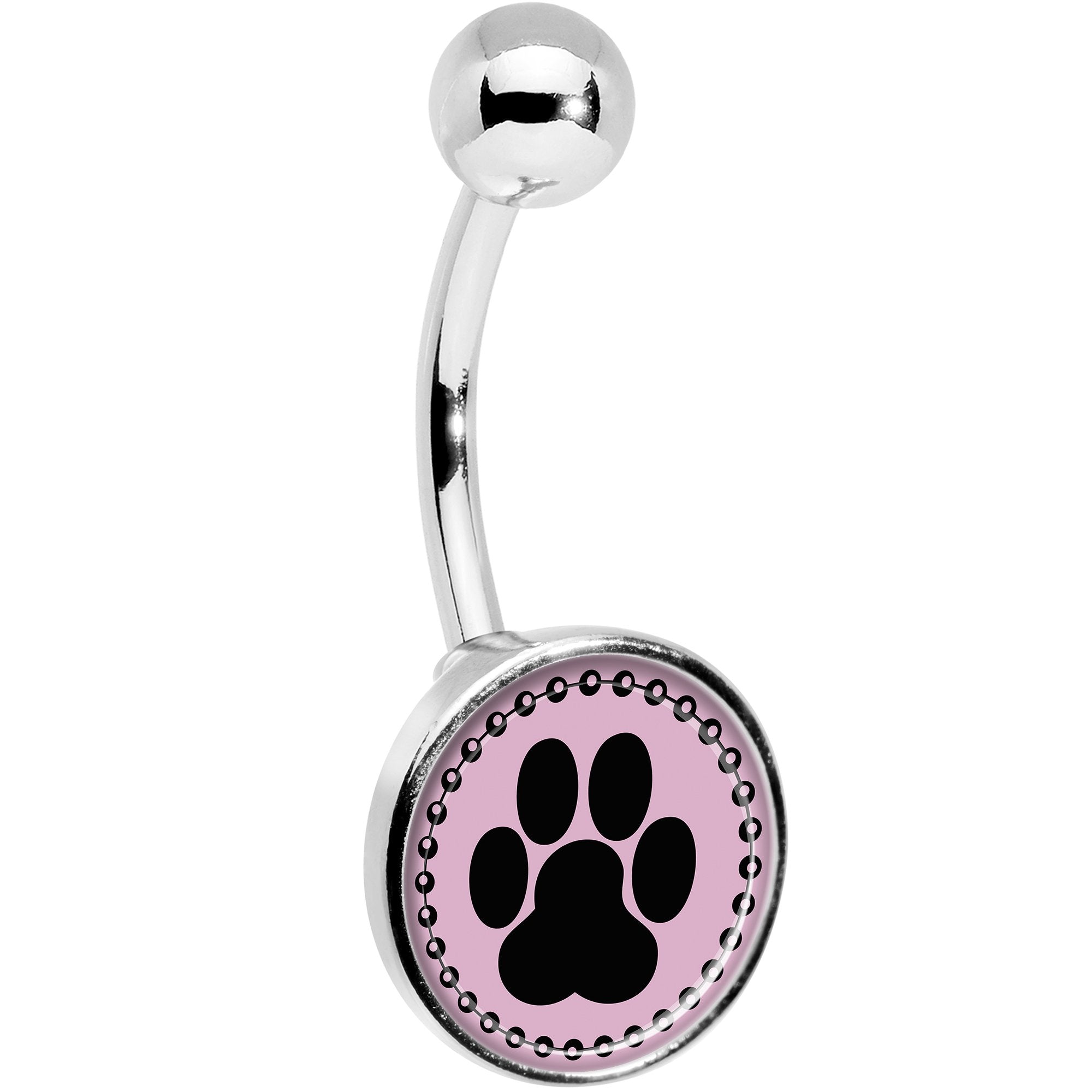 Black on Pink Paw Print Belly Ring