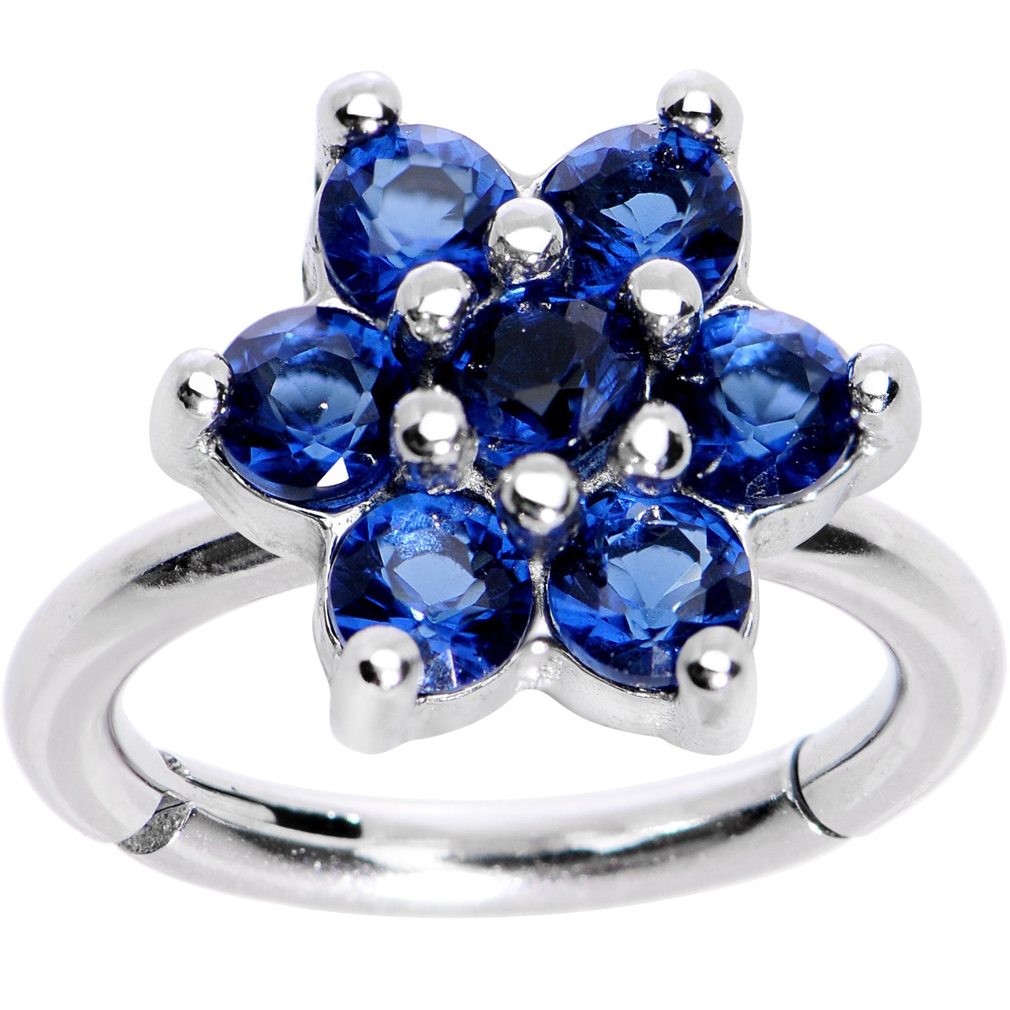 16 Gauge 5/16 Blue CZ Gem Hinged Segment Ring