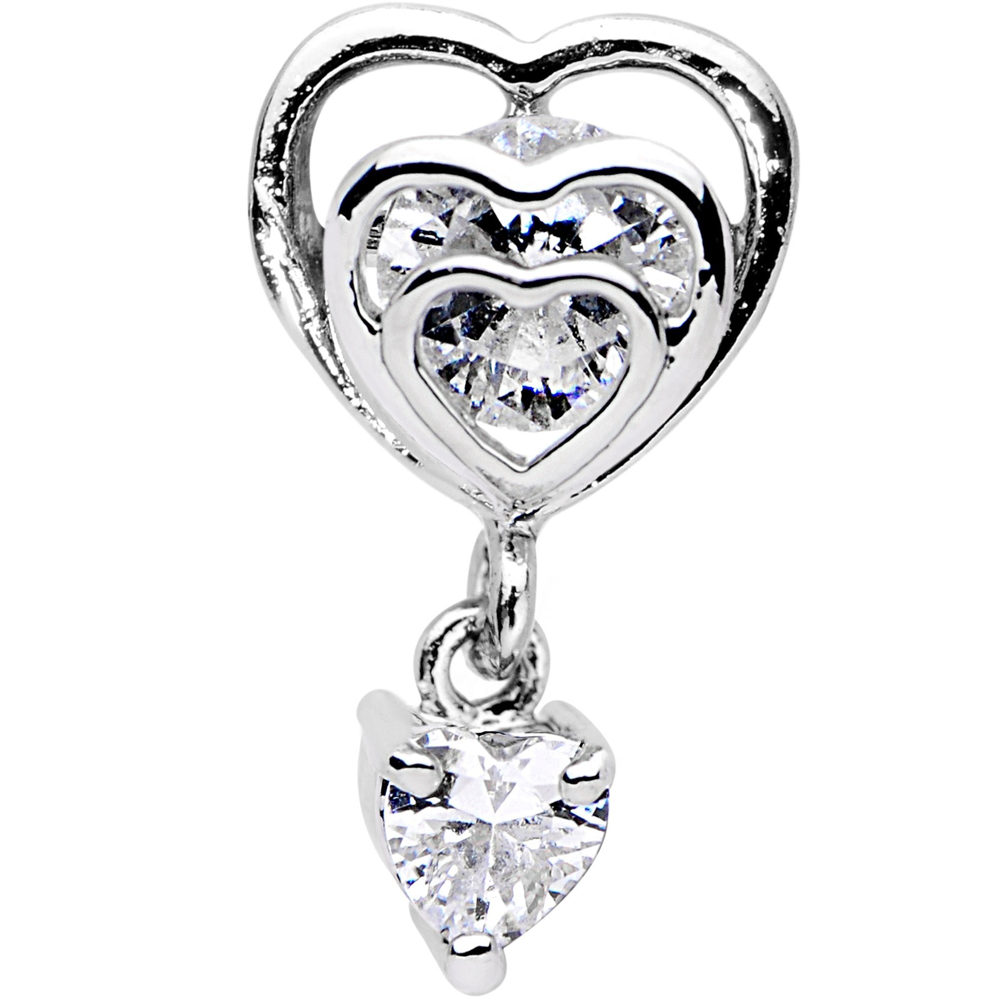 1/4 Clear CZ Gem Triple Heart Dangle Cartilage Tragus Earring