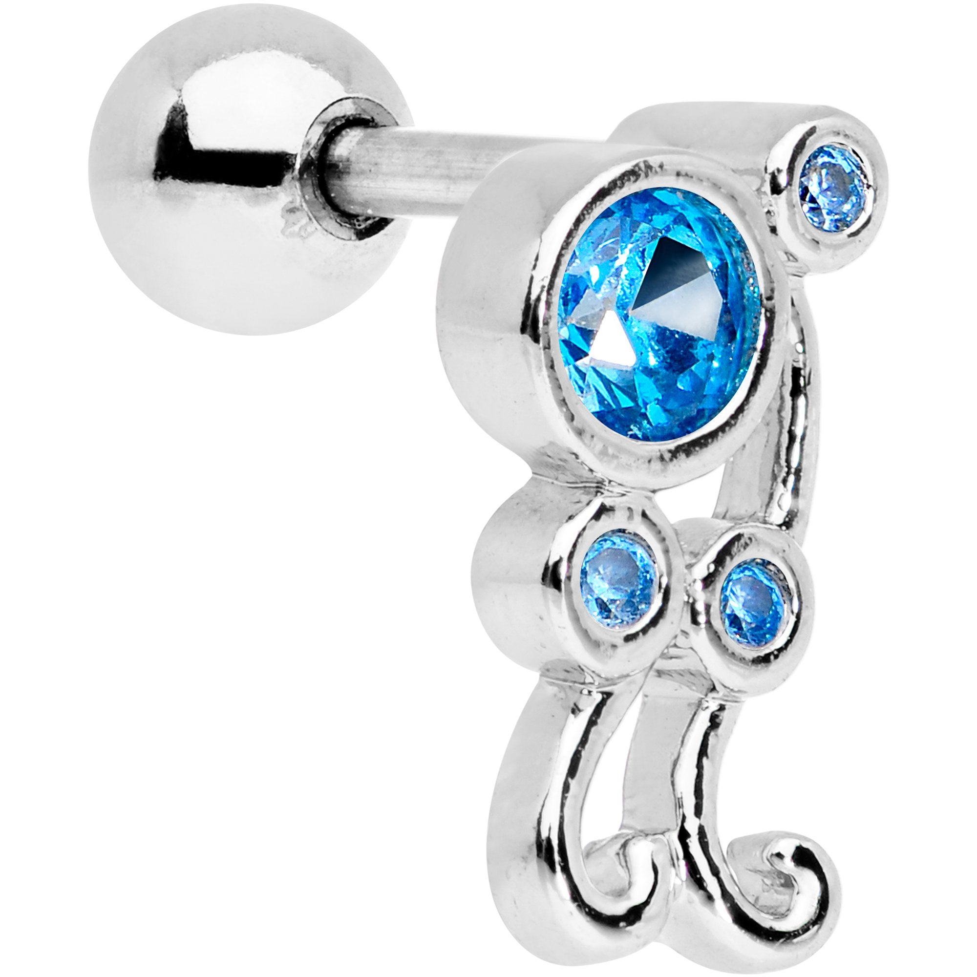 Aqua CZ Gem Sassy Swirl Cartilage Tragus Earring