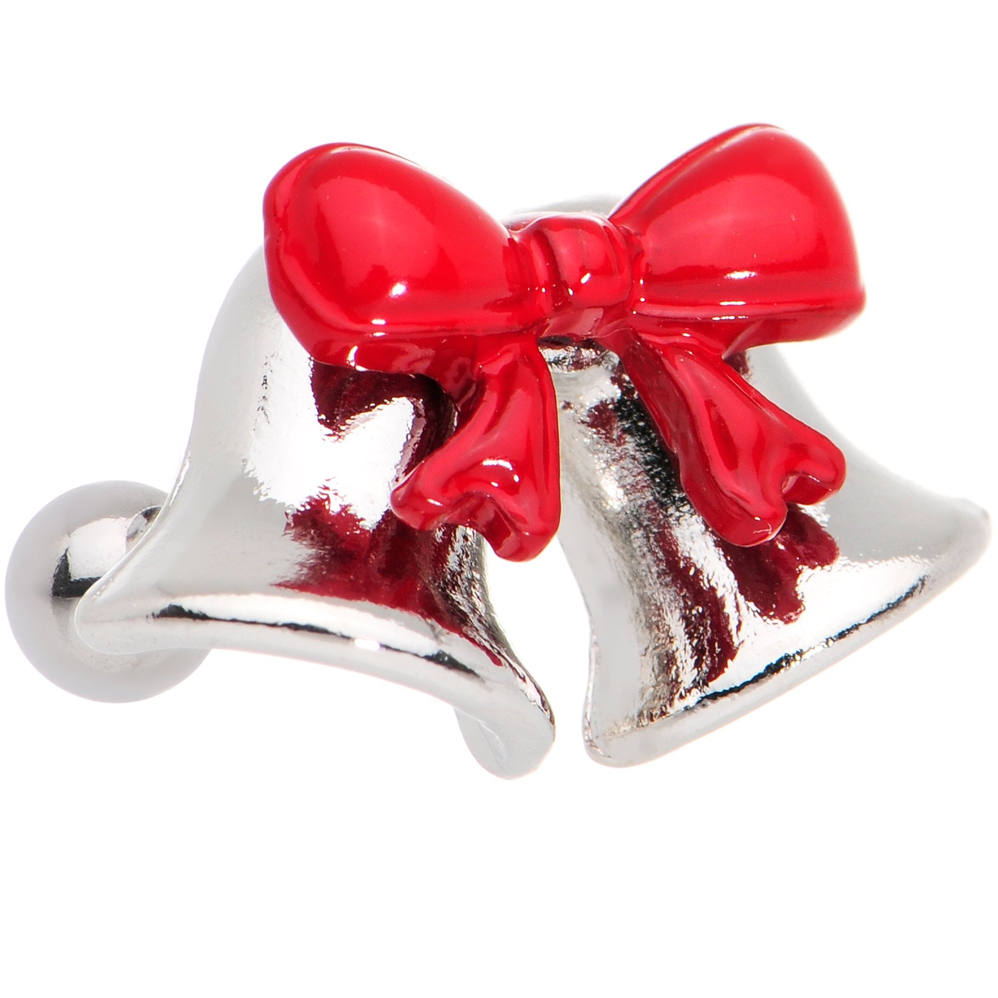 16 Gauge 1/4 Red Bow Ringing Holiday Bells Tragus Cartilage Earring