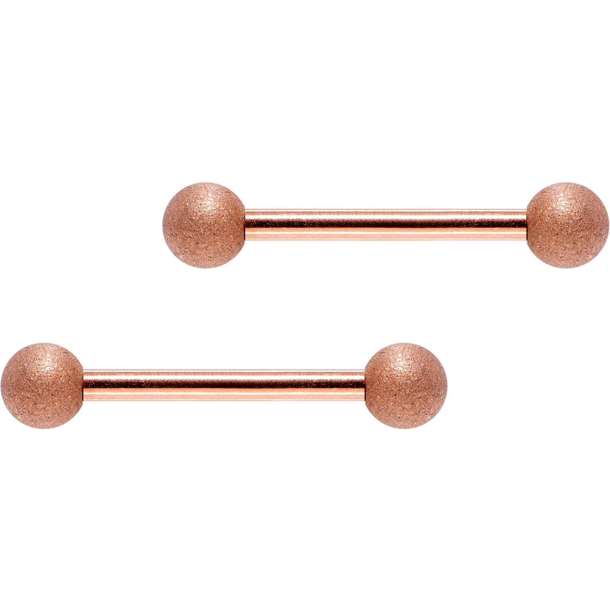 Rose Gold Color PVD Sandblasted Barbell Nipple Ring Set