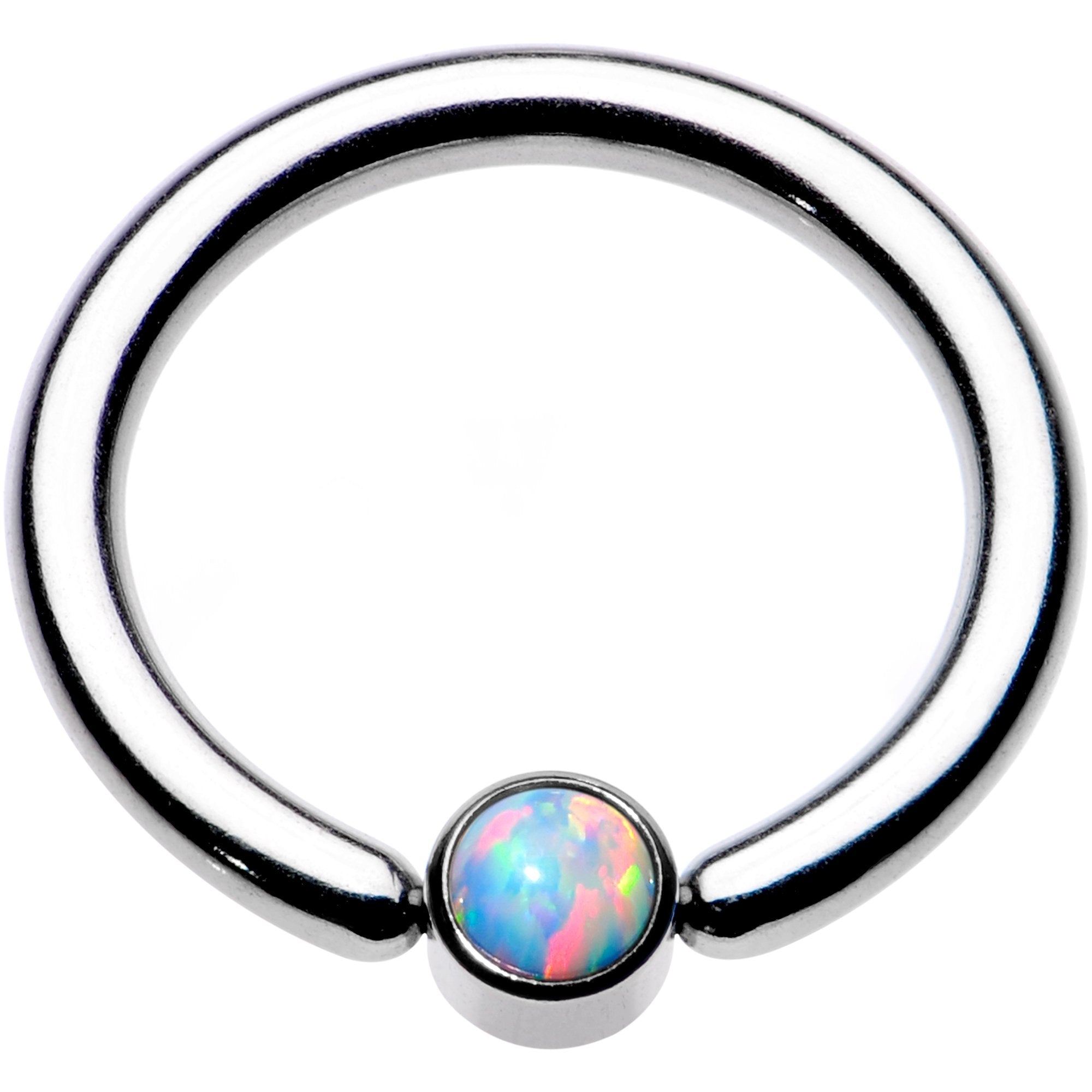 12 Gauge 1/2 White Faux Opal 4mm Disc BCR Captive Ring