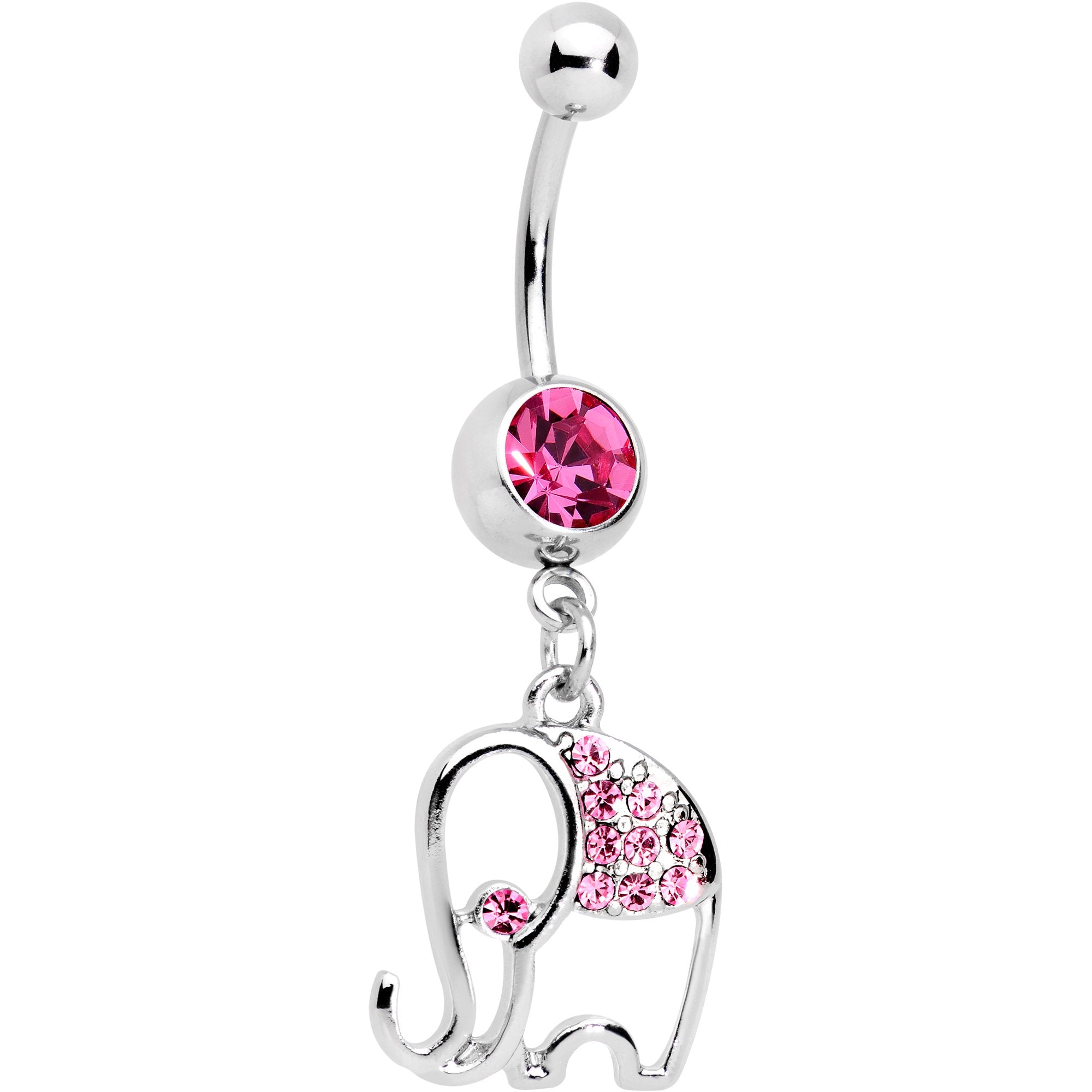 Pink Gem Hollow Elephant Dangle Belly Ring