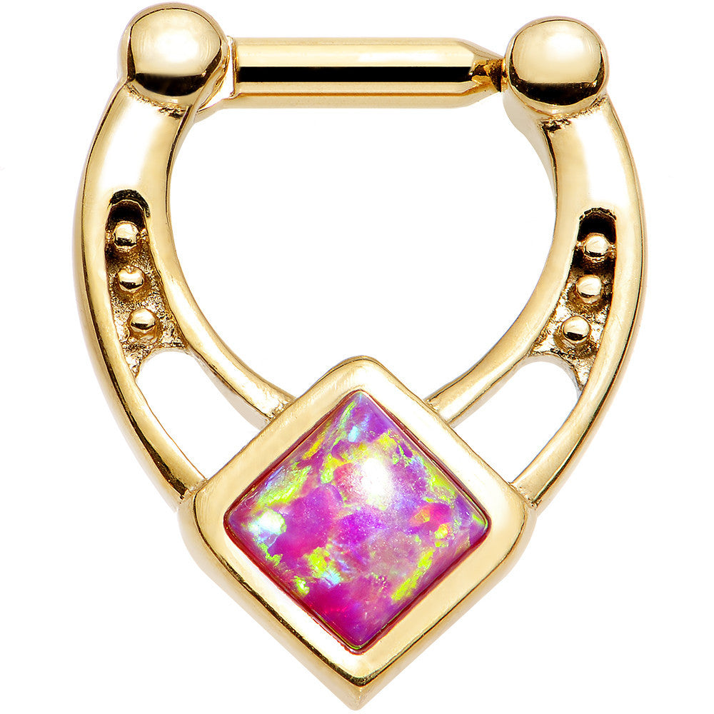 14 Gauge 1/4 Pink Faux Opal Gold Anodized Glamour Septum Clicker