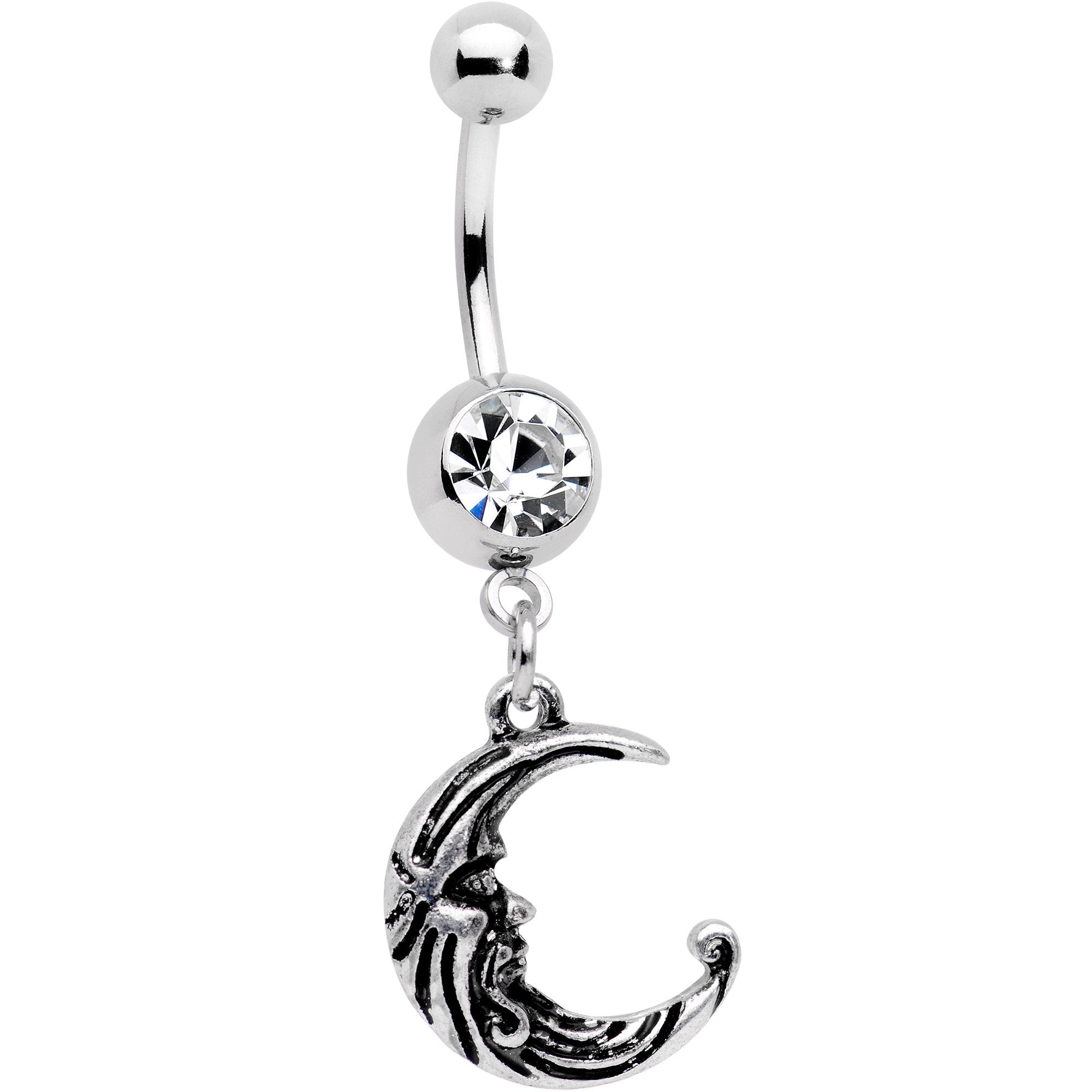 Clear Gem Mrs Sun and Mr Moon Dangle Belly Ring Set of 2