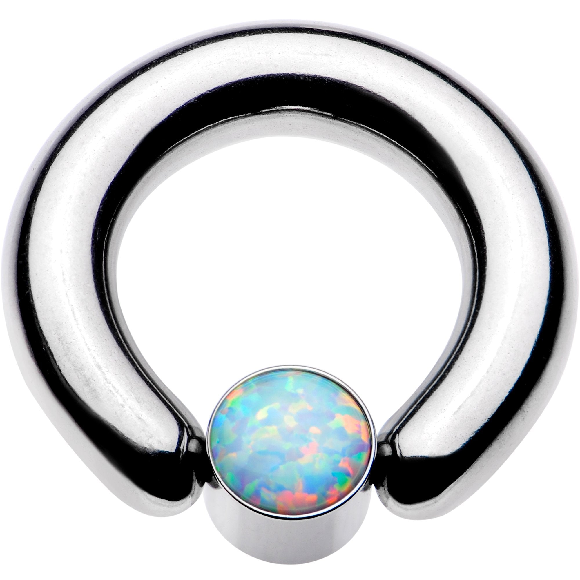 4 Gauge 9/16 White Faux Opal 7mm Disc BCR Captive Ring